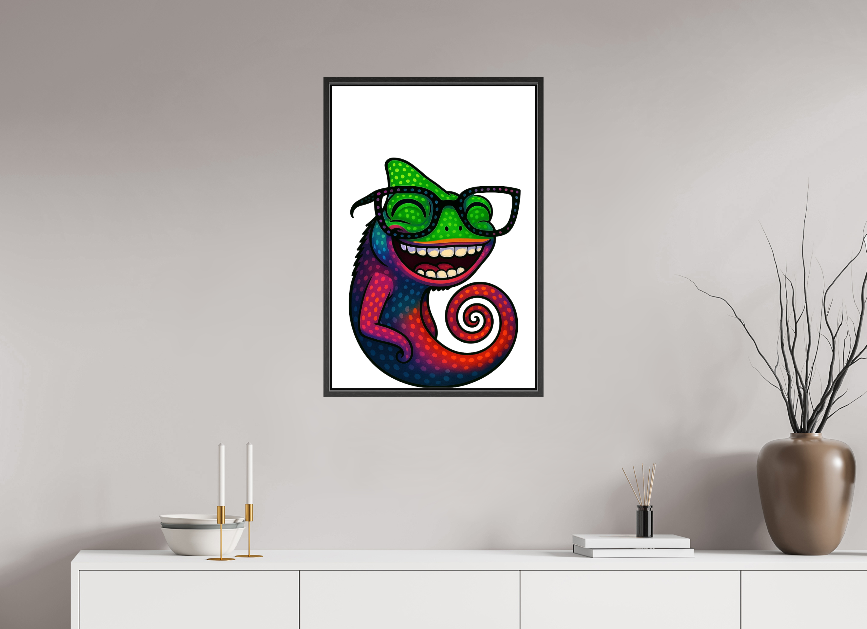 50 x 75 cm, Leinwand glänzend - Rahmen schwarz 15mm 14-Chamäleon