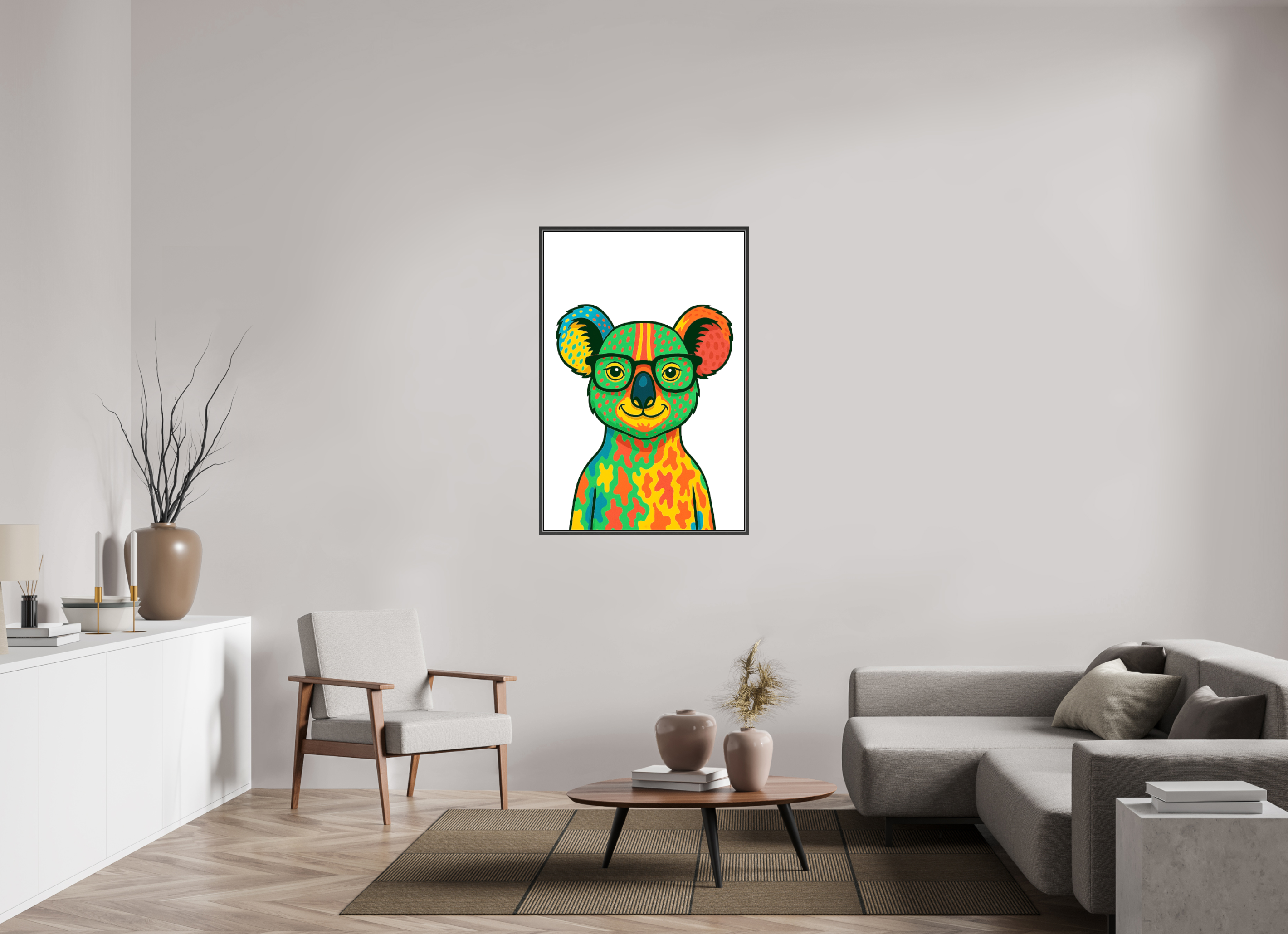 80 x 120 cm, Leinwand glänzend - Rahmen schwarz 15mm 07-Koala
