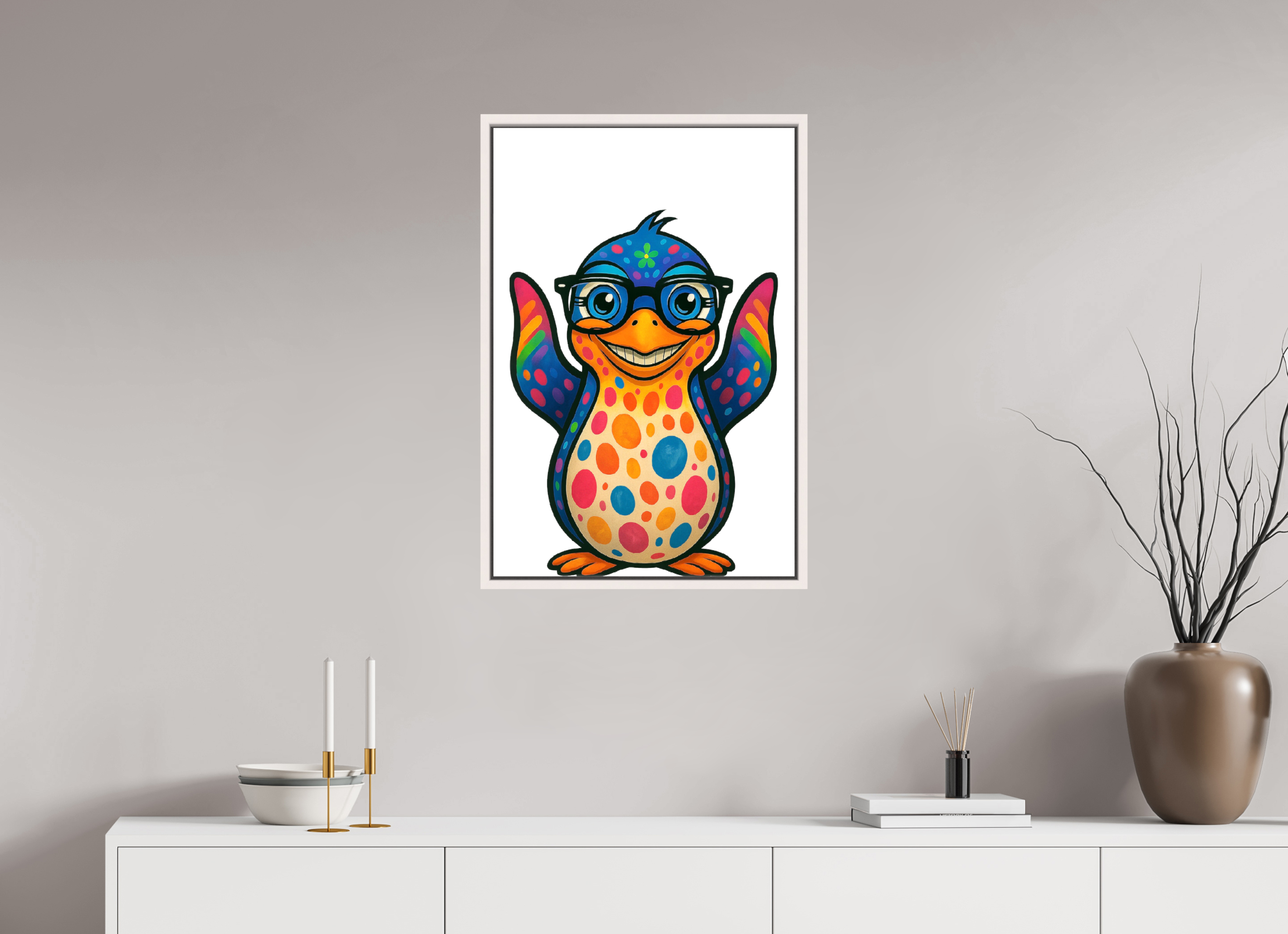 50 x 75 cm, Leinwand glänzend - Rahmen weiß 15mm 08-Pinguin