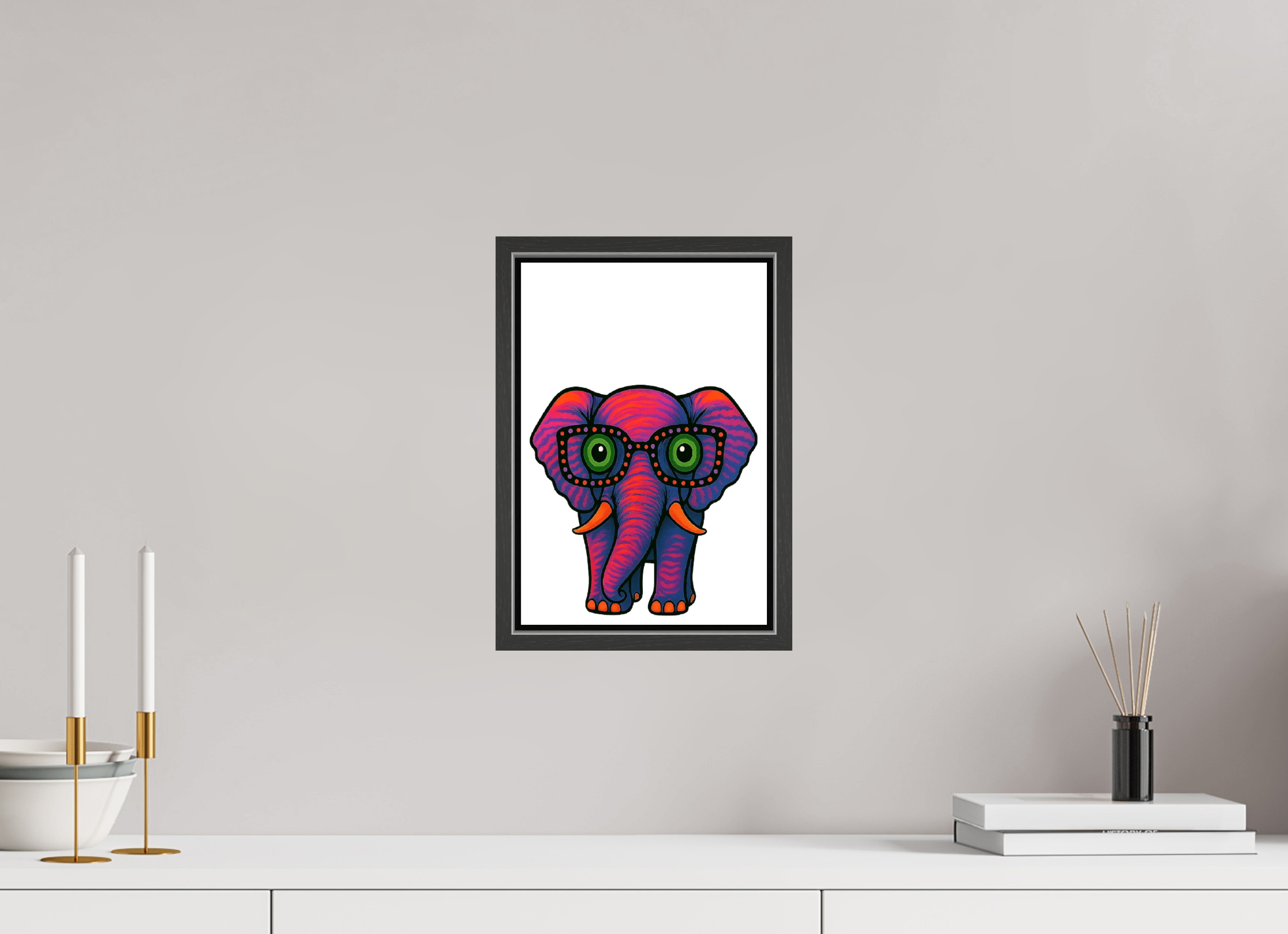 20 x 30 cm, Leinwand glänzend - Rahmen schwarz 15mm 15-Elefant