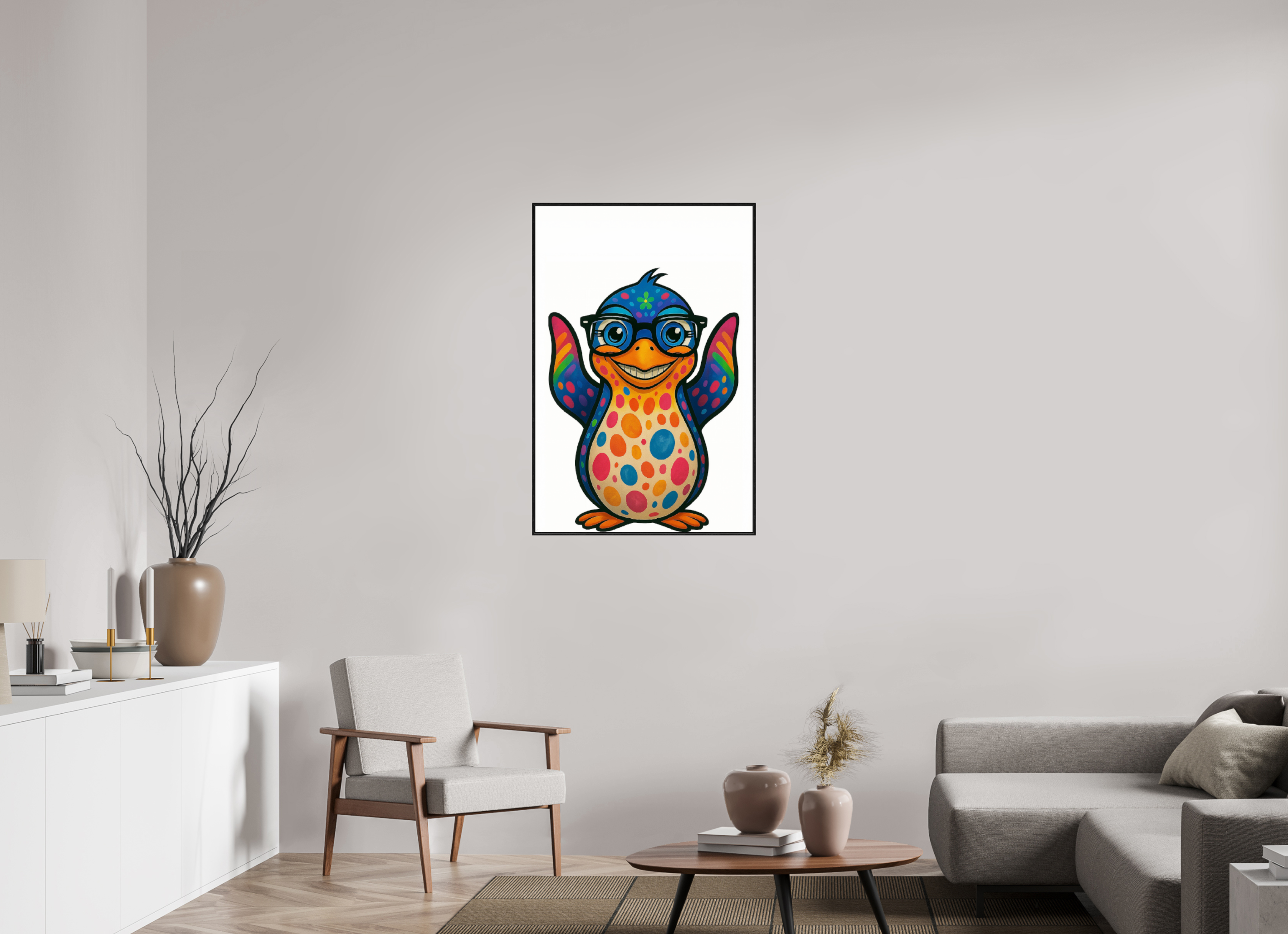 70 x 105 cm, Acrylglas - Rahmen schwarz 6mm 08-Pinguin