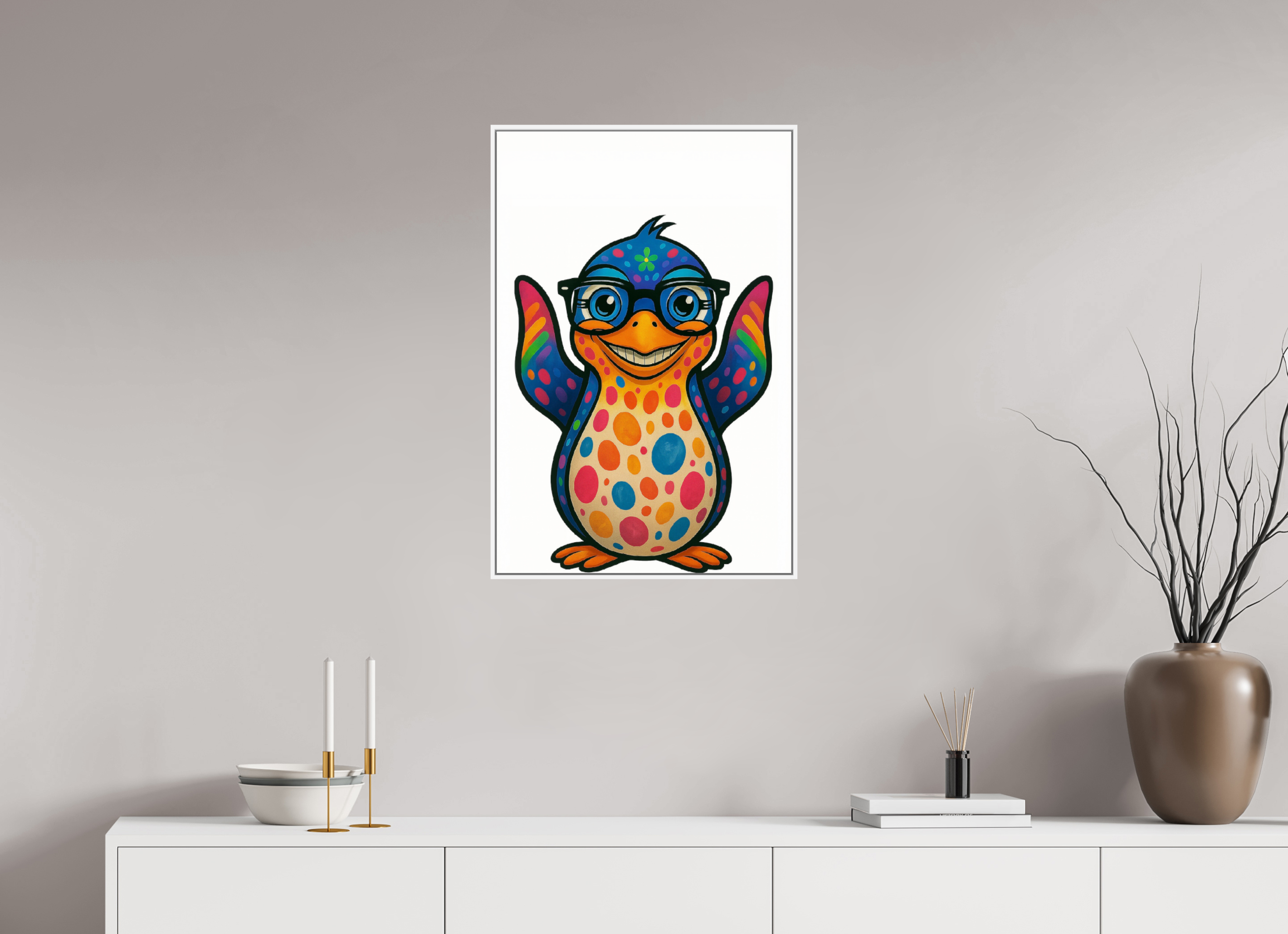 50 x 75 cm, Acrylglas - Rahmen weiß 6mm 08-Pinguin