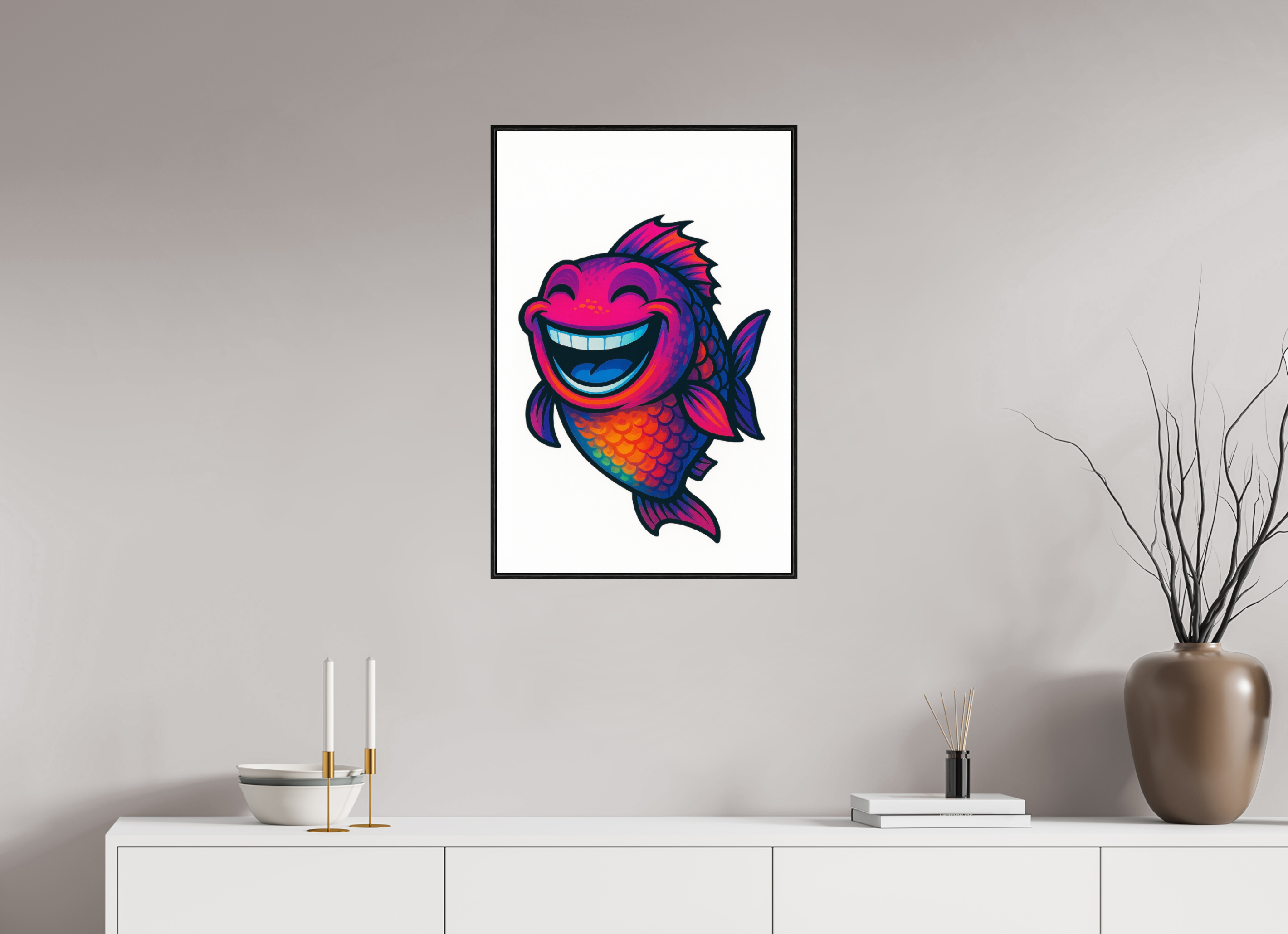 50 x 75 cm, Rahmen schwarz 6mm 14-Fisch