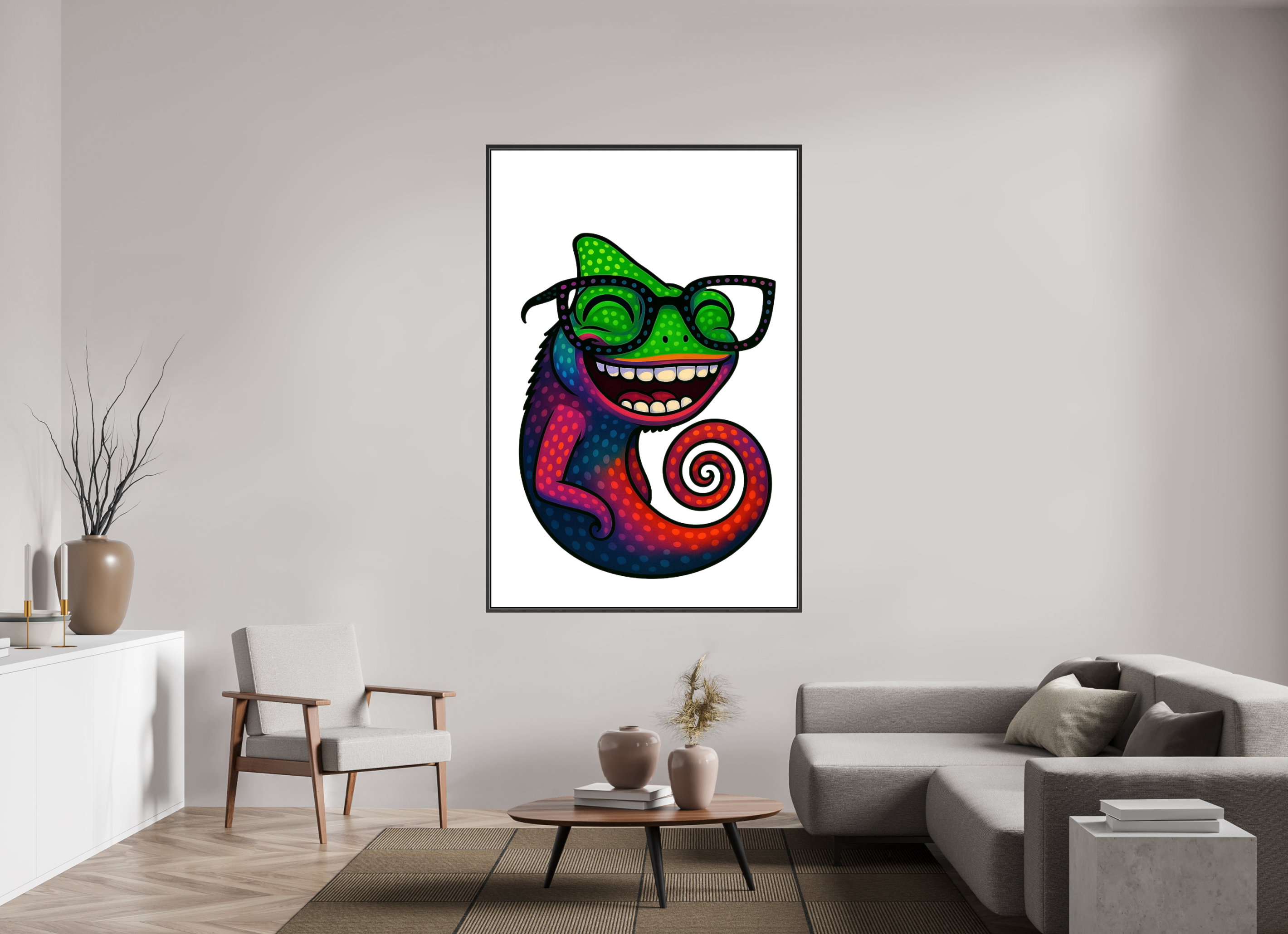 120 x 180 cm, Leinwand glänzend - Rahmen schwarz 15mm 14-Chamäleon