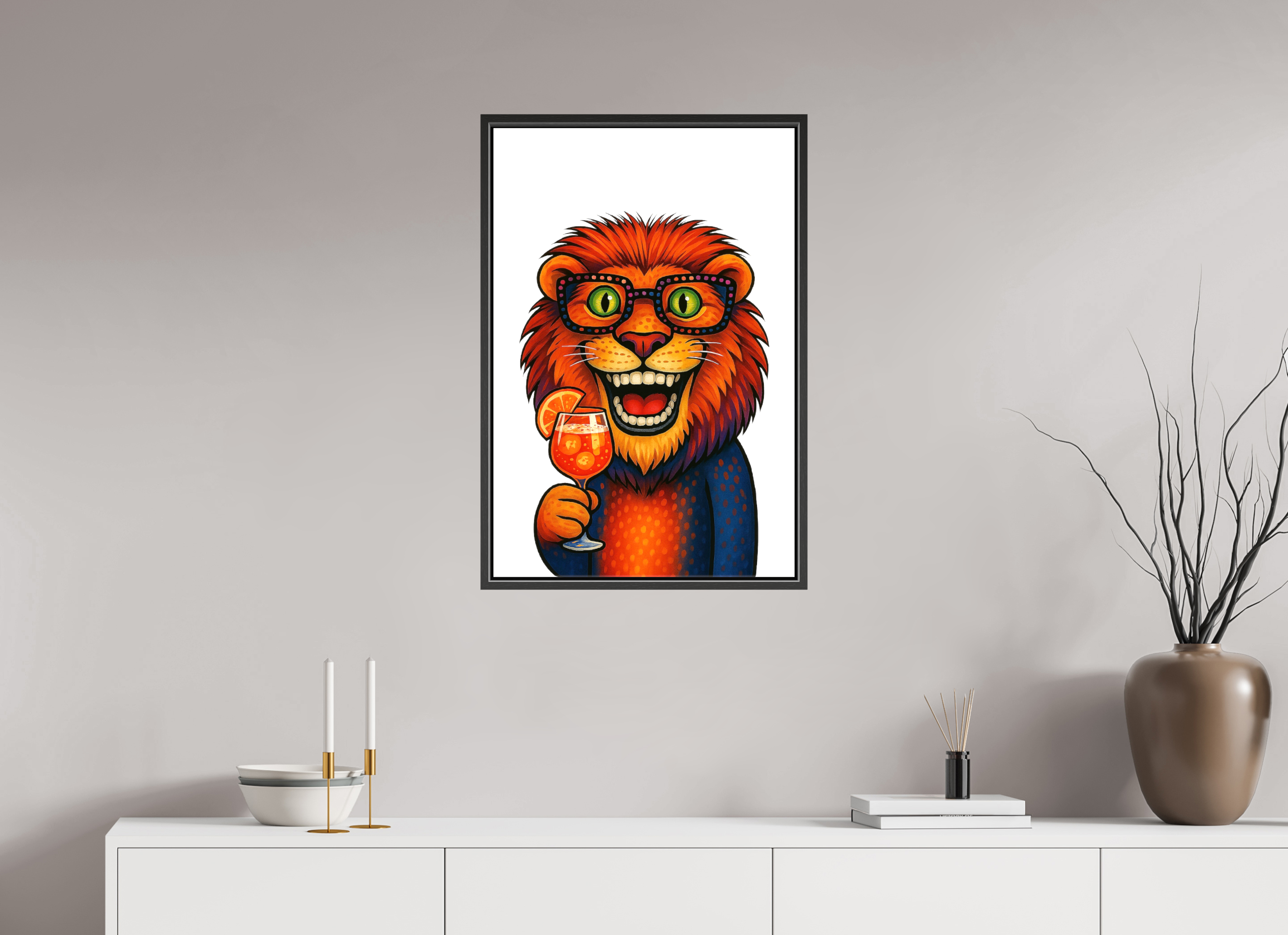 50 x 75 cm, Leinwand glänzend - Rahmen schwarz 15mm 05-Löwe