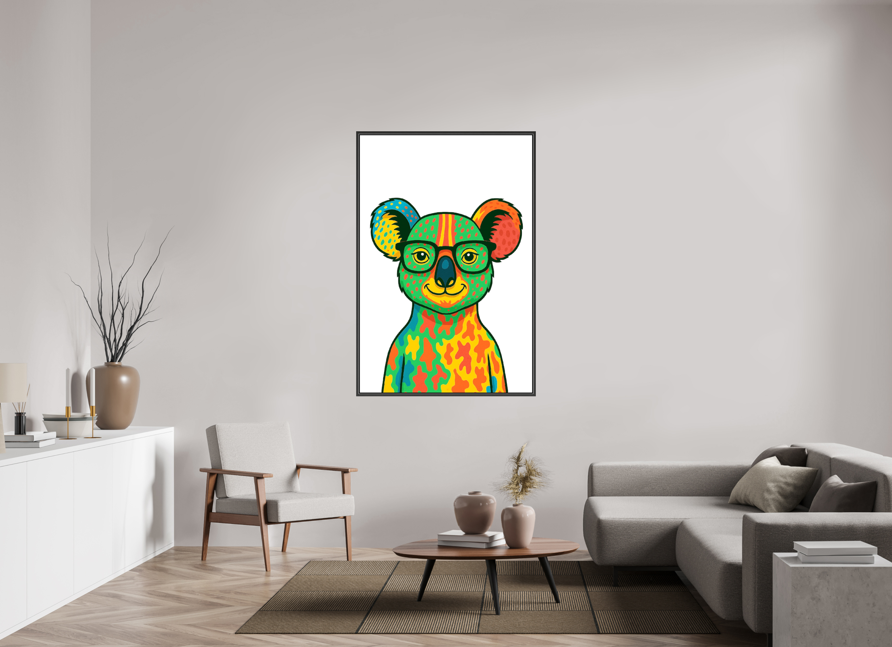 100 x 150 cm, Leinwand glänzend - Rahmen schwarz 15mm 07-Koala