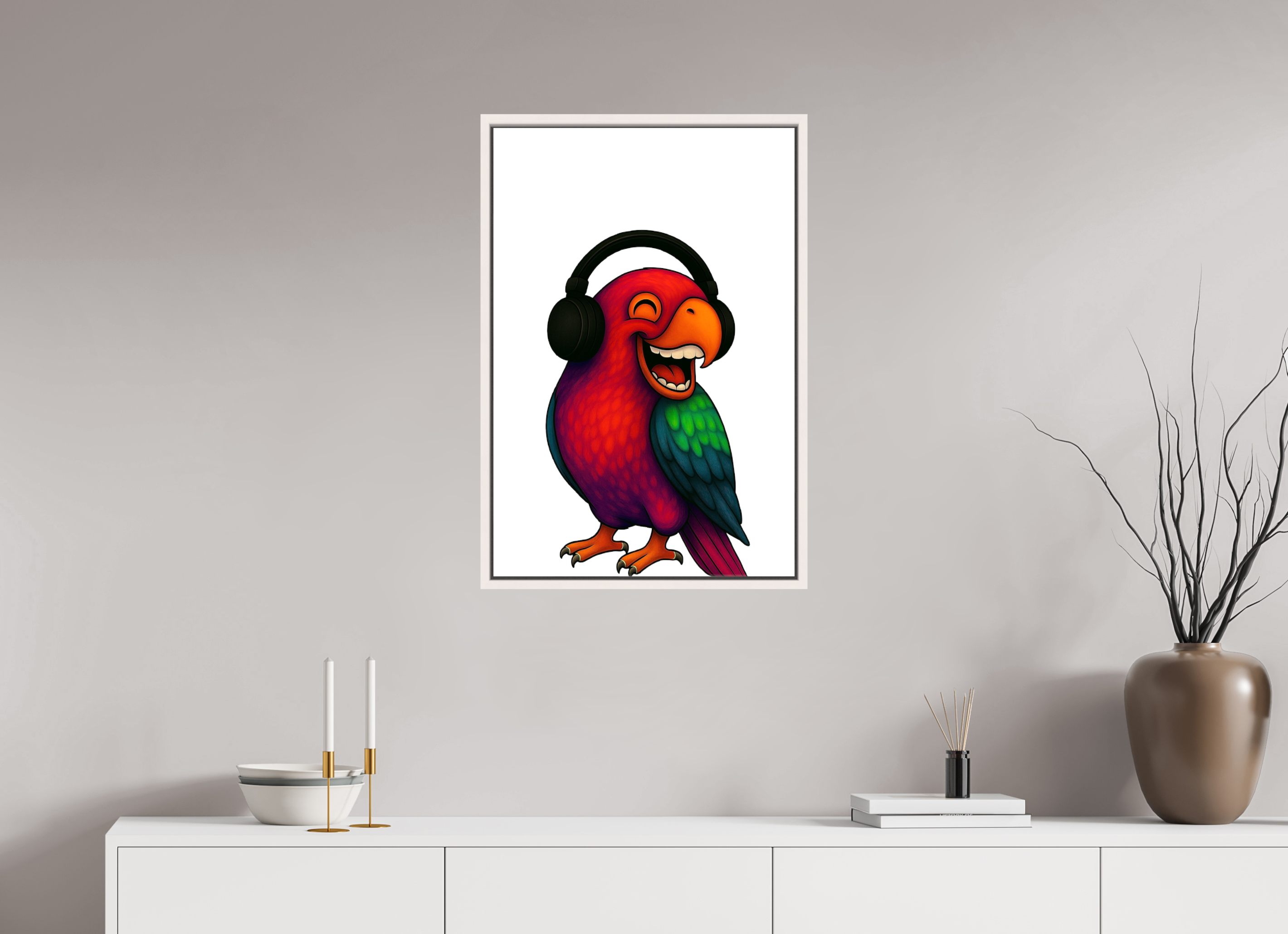 50 x 75 cm, Leinwand glänzend - Rahmen weiß 15mm 13-Papagai