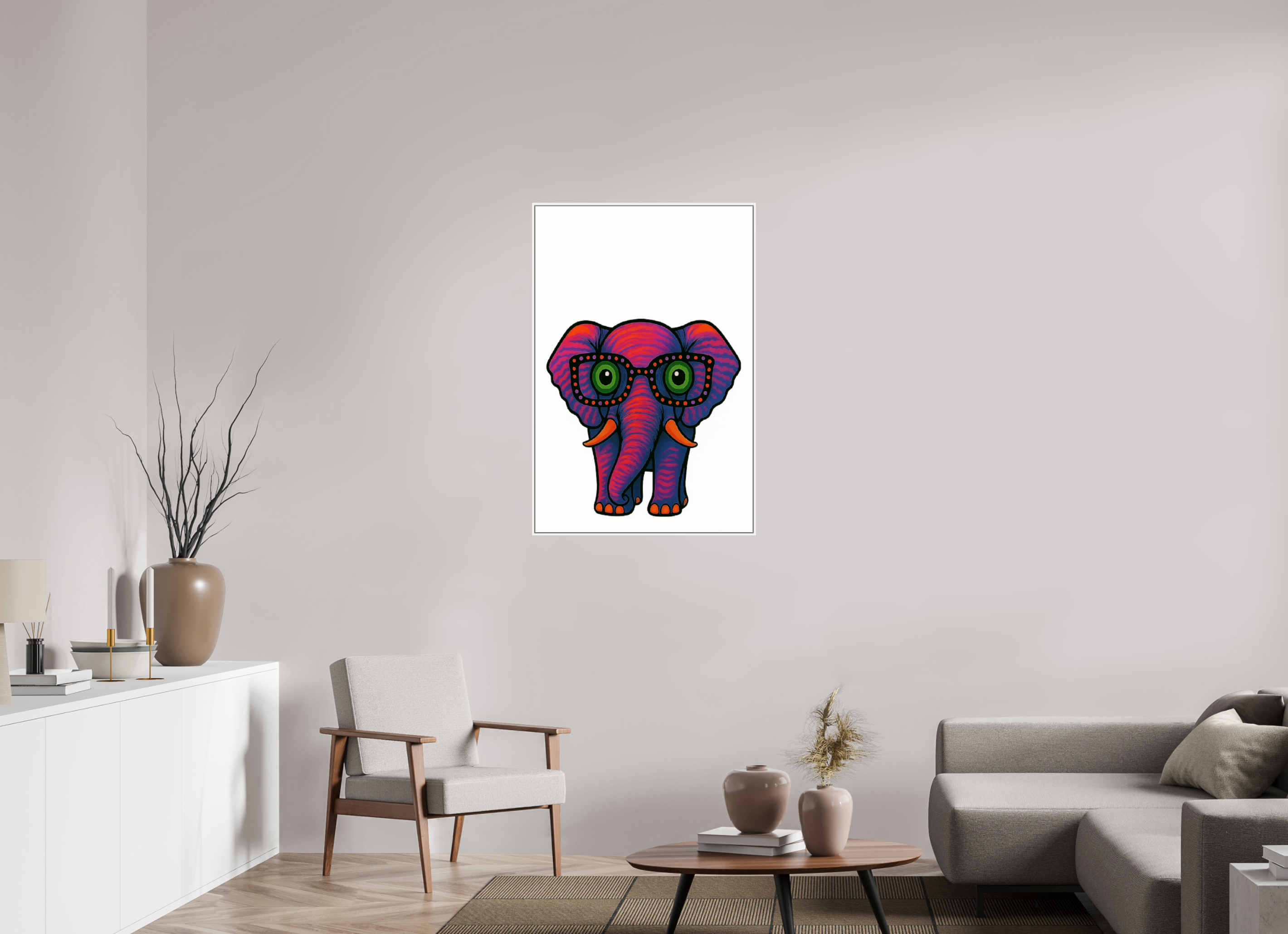 70 x 105 cm, Rahmen weiß 6mm 15-Elefant