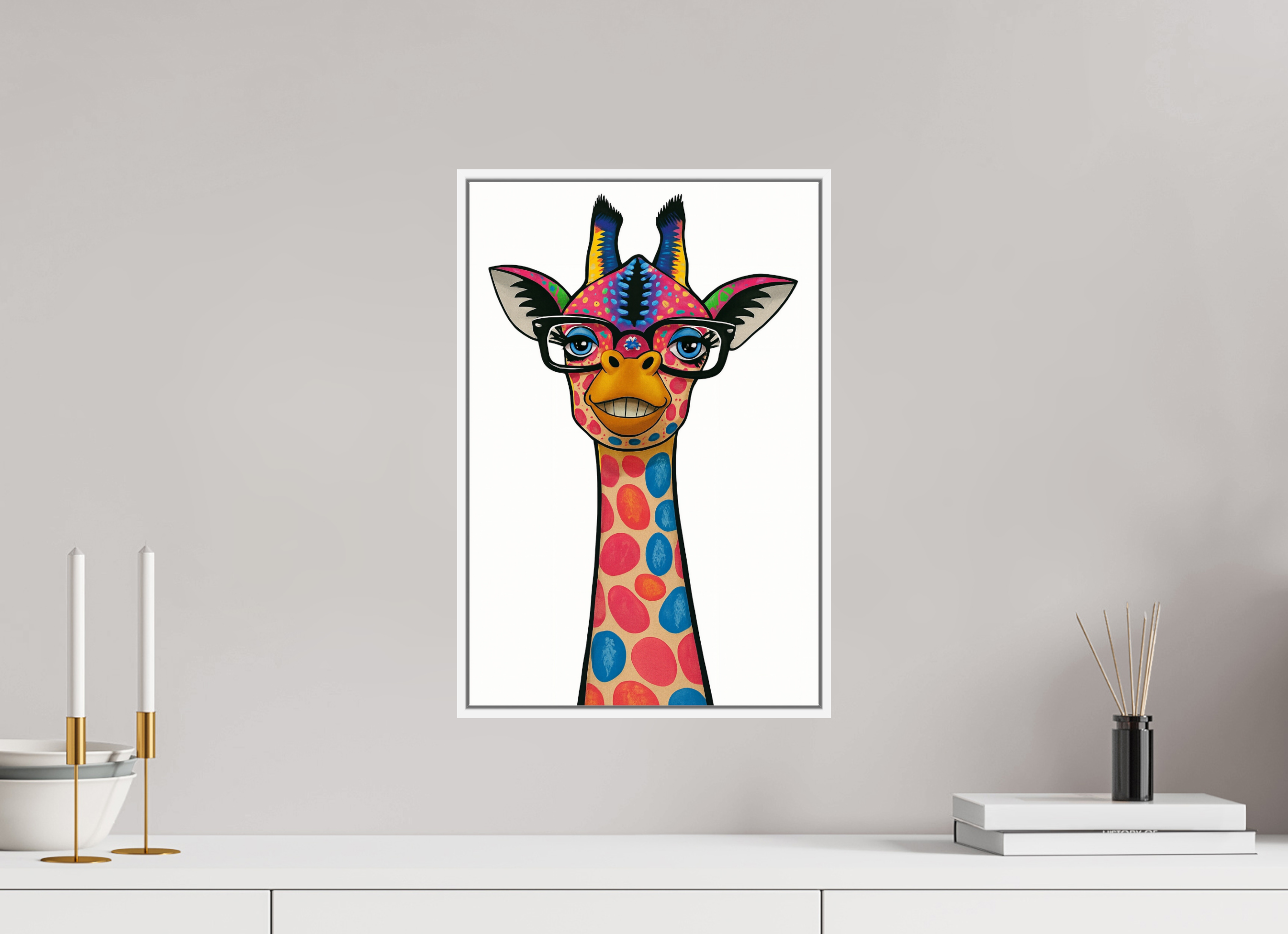 30 x 45 cm, Rahmen weiß 6mm 11-Giraffe