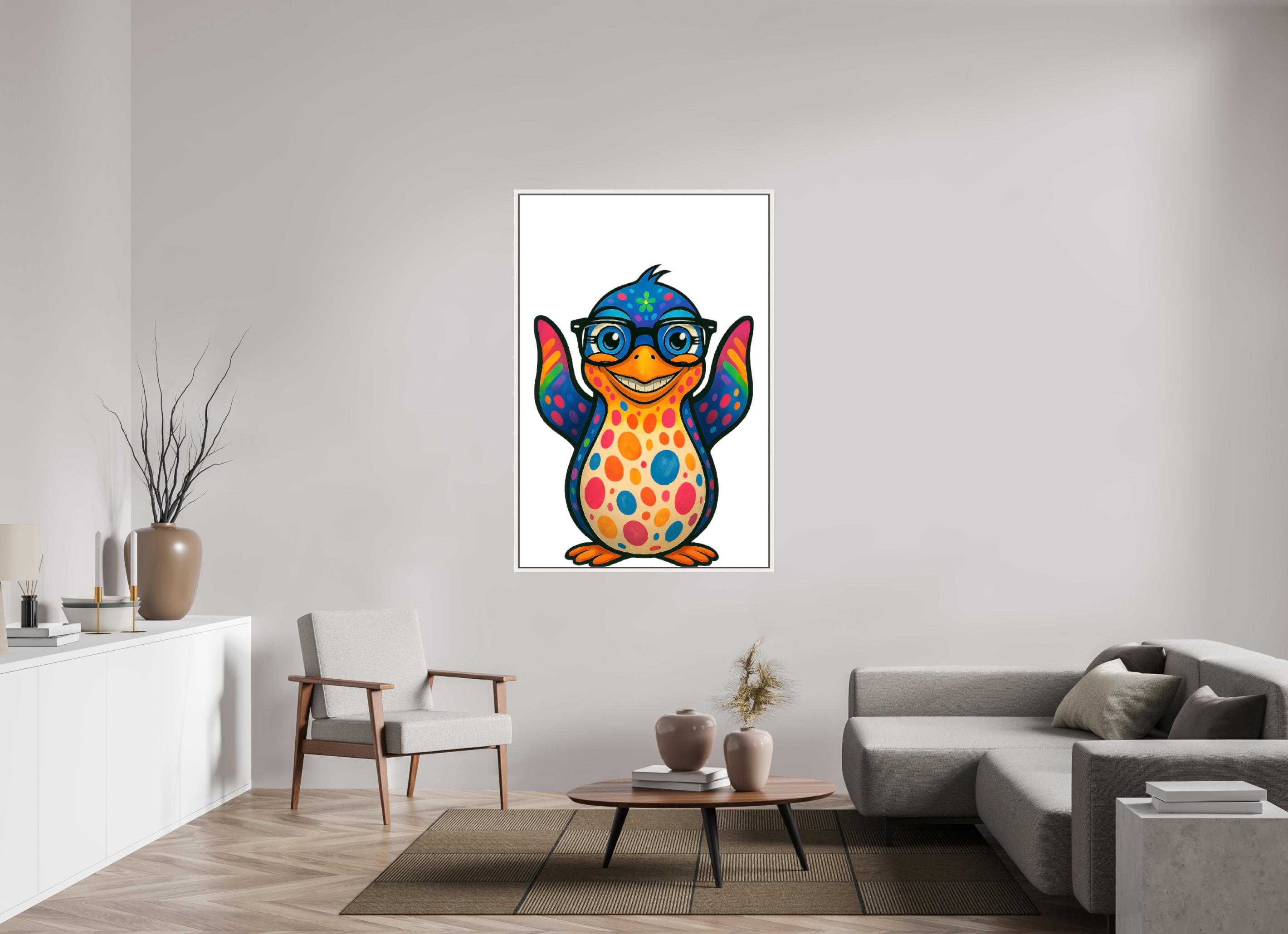 100 x 150 cm, Leinwand glänzend - Rahmen weiß 15mm 08-Pinguin