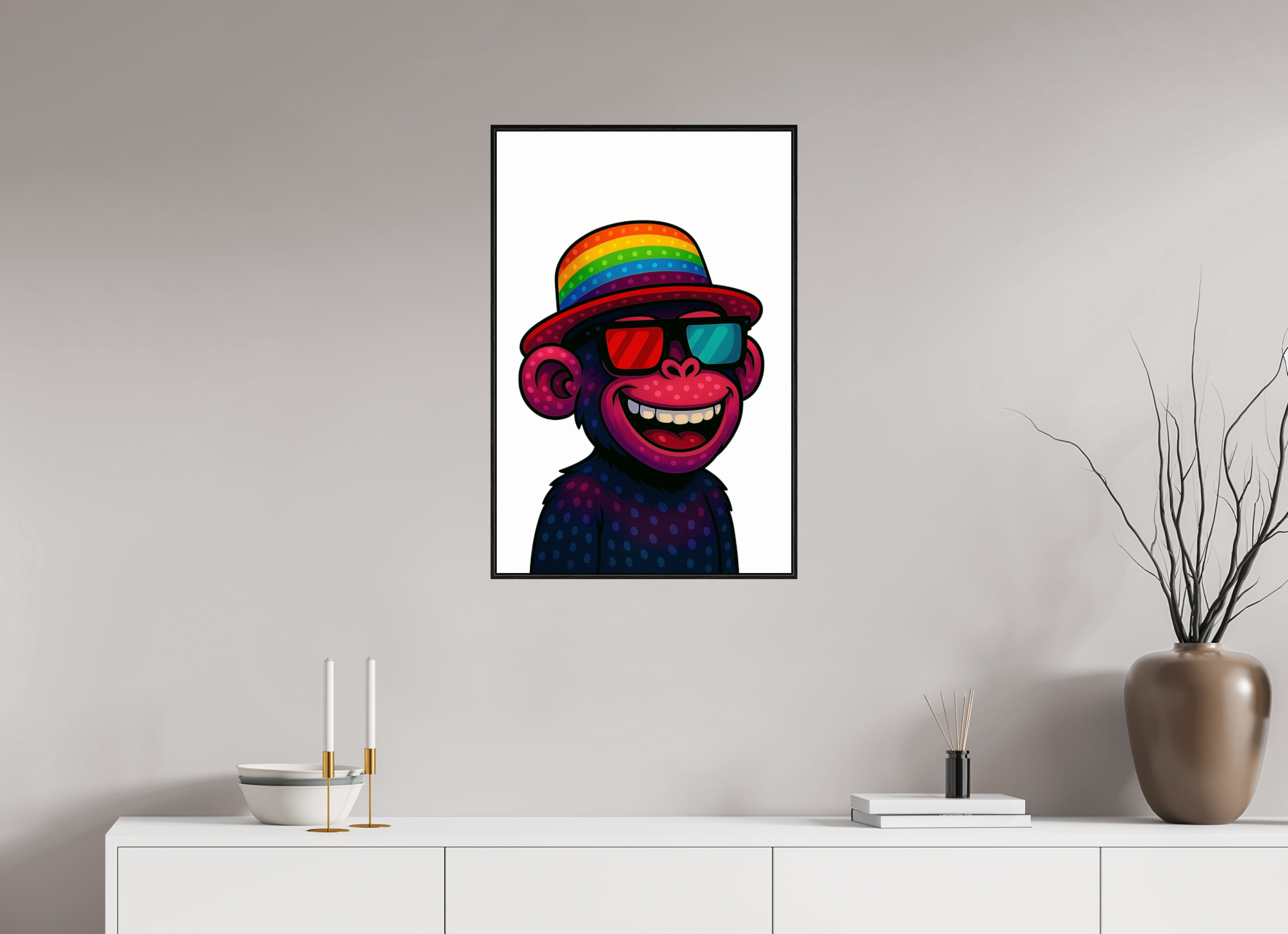 50 x 75 cm, Rahmen schwarz 6mm 10-Affe