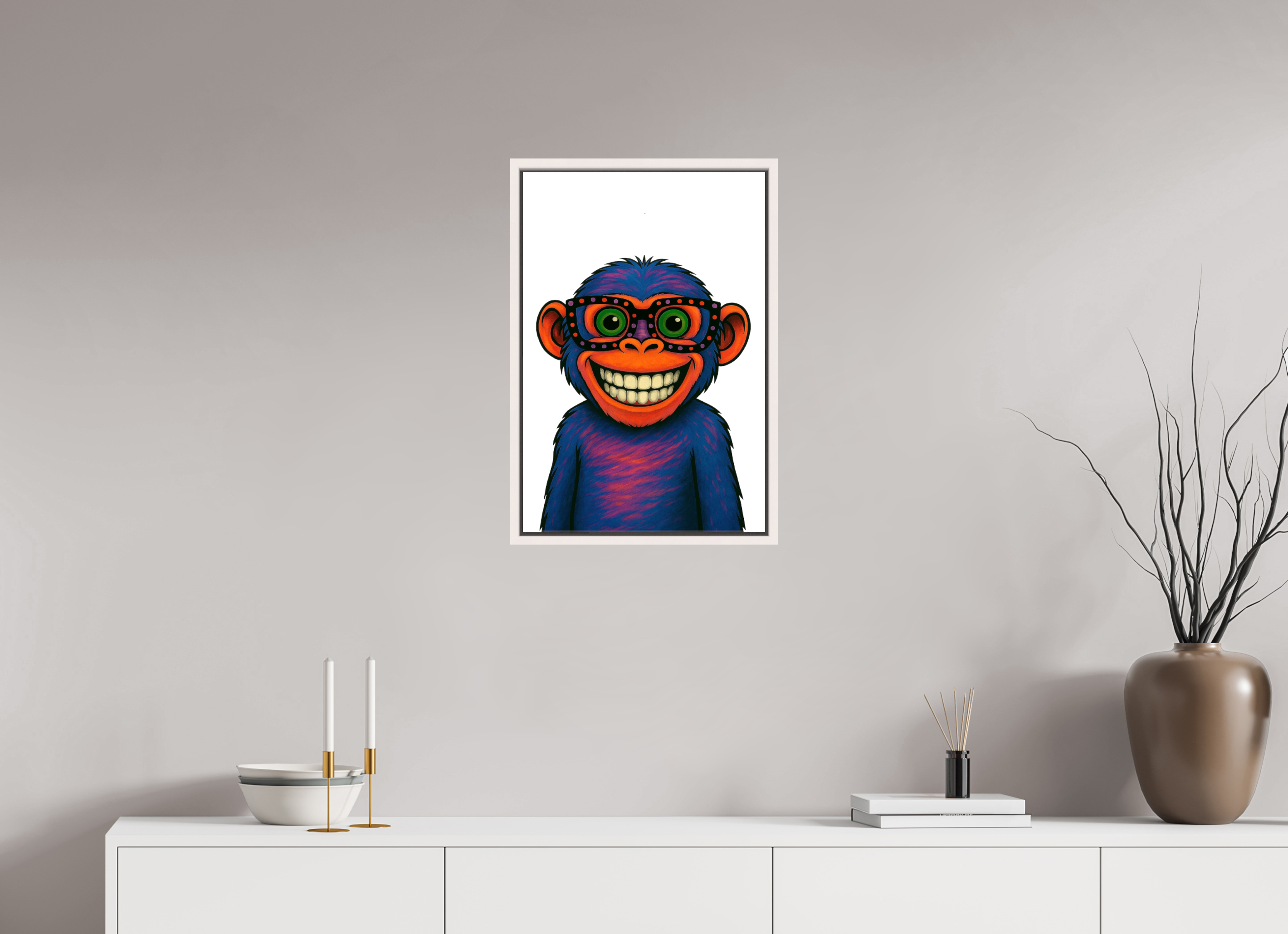 40 x 60 cm, Leinwand glänzend - Rahmen weiß 15mm 06-Affe