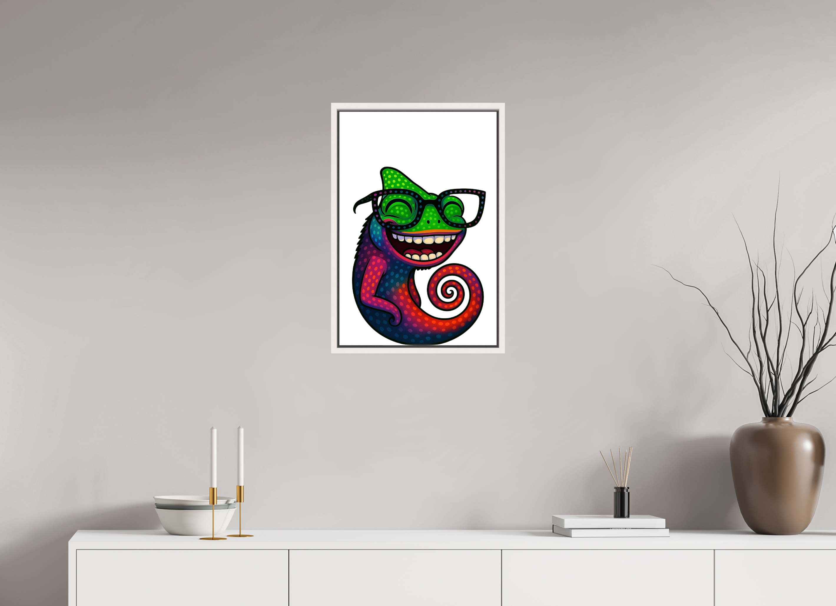 40 x 60 cm, Leinwand glänzend - Rahmen weiß 15mm 14-Chamäleon