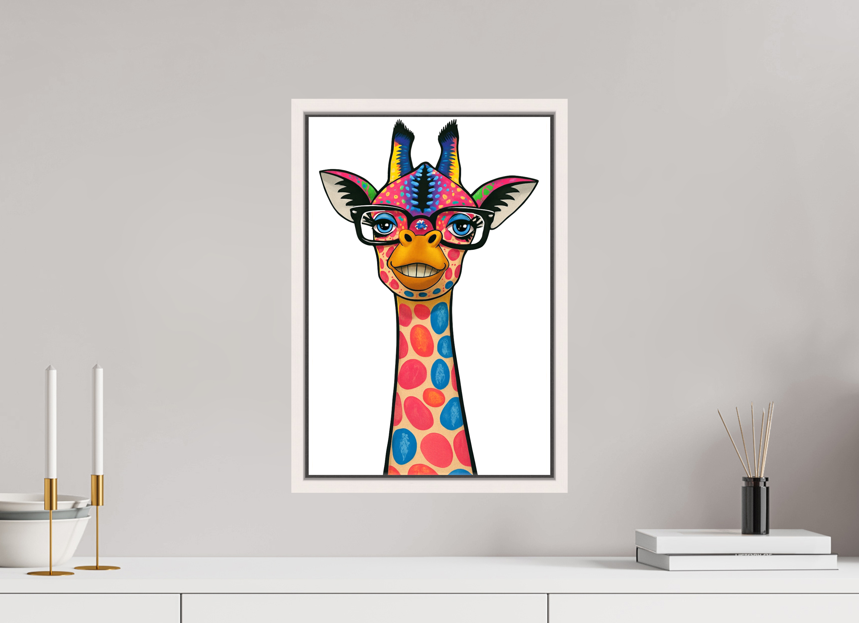 30 x 45 cm, Leinwand glänzend - Rahmen weiß 15mm 01-Giraffe