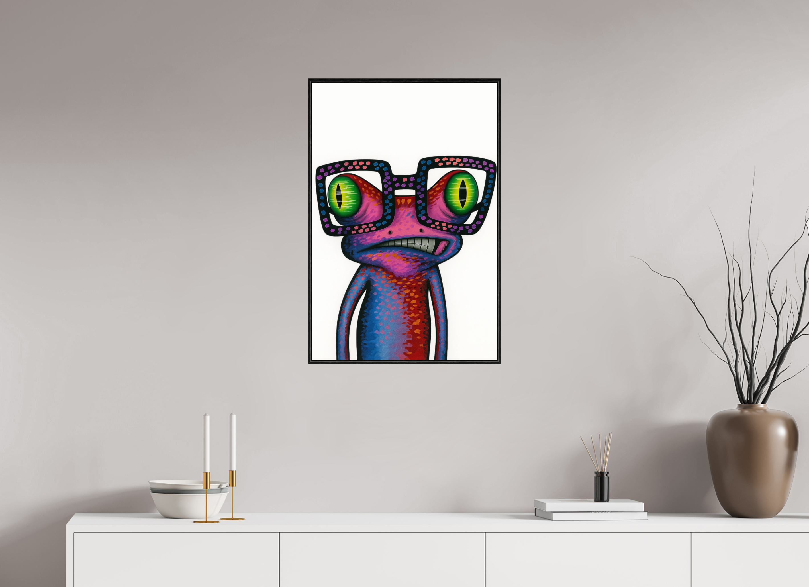 50 x 75 cm, Rahmen schwarz 6mm Frosch