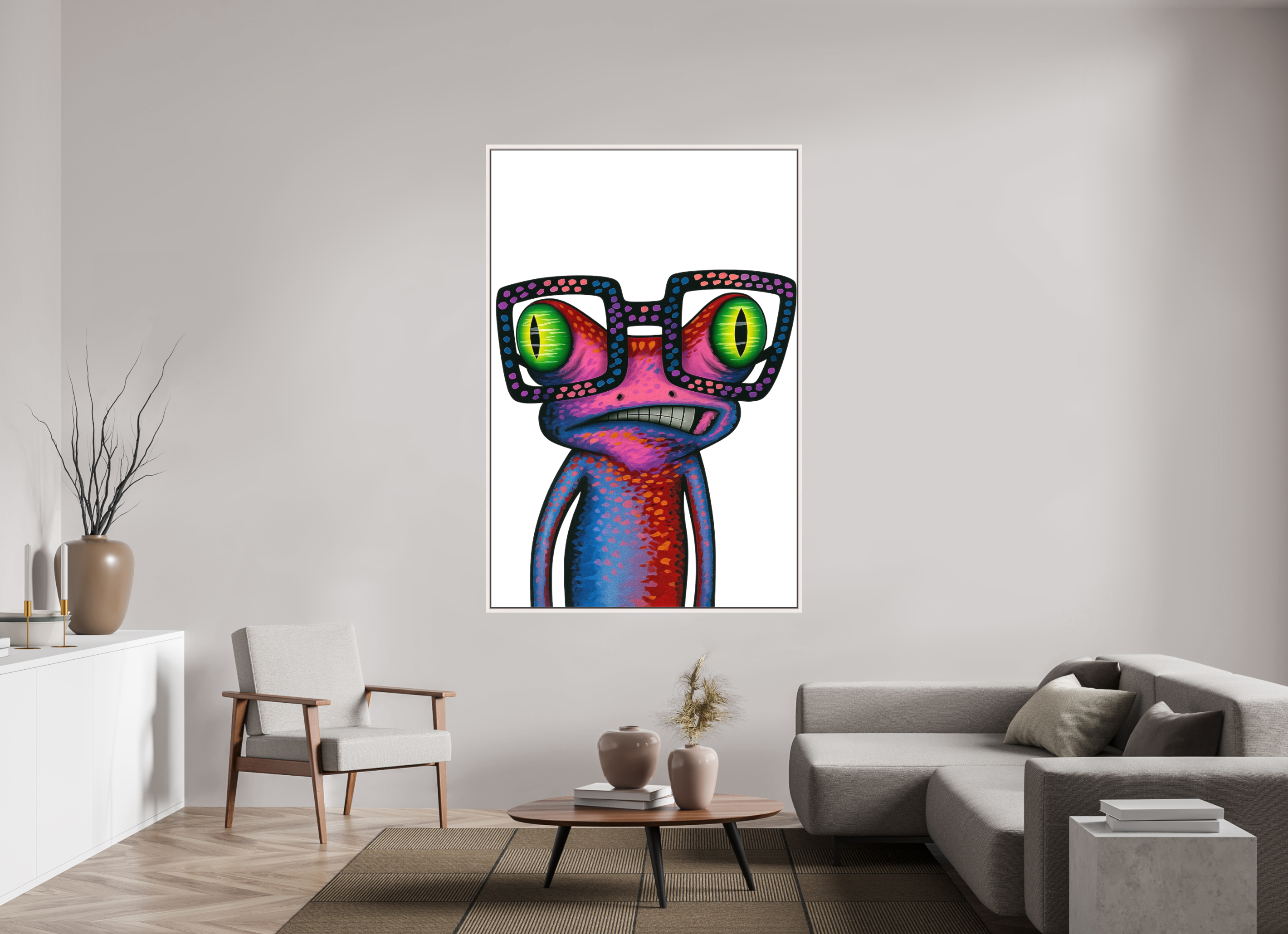 120 x 180 cm, Leinwand glänzend - Rahmen weiß 15mm 02-Frosch