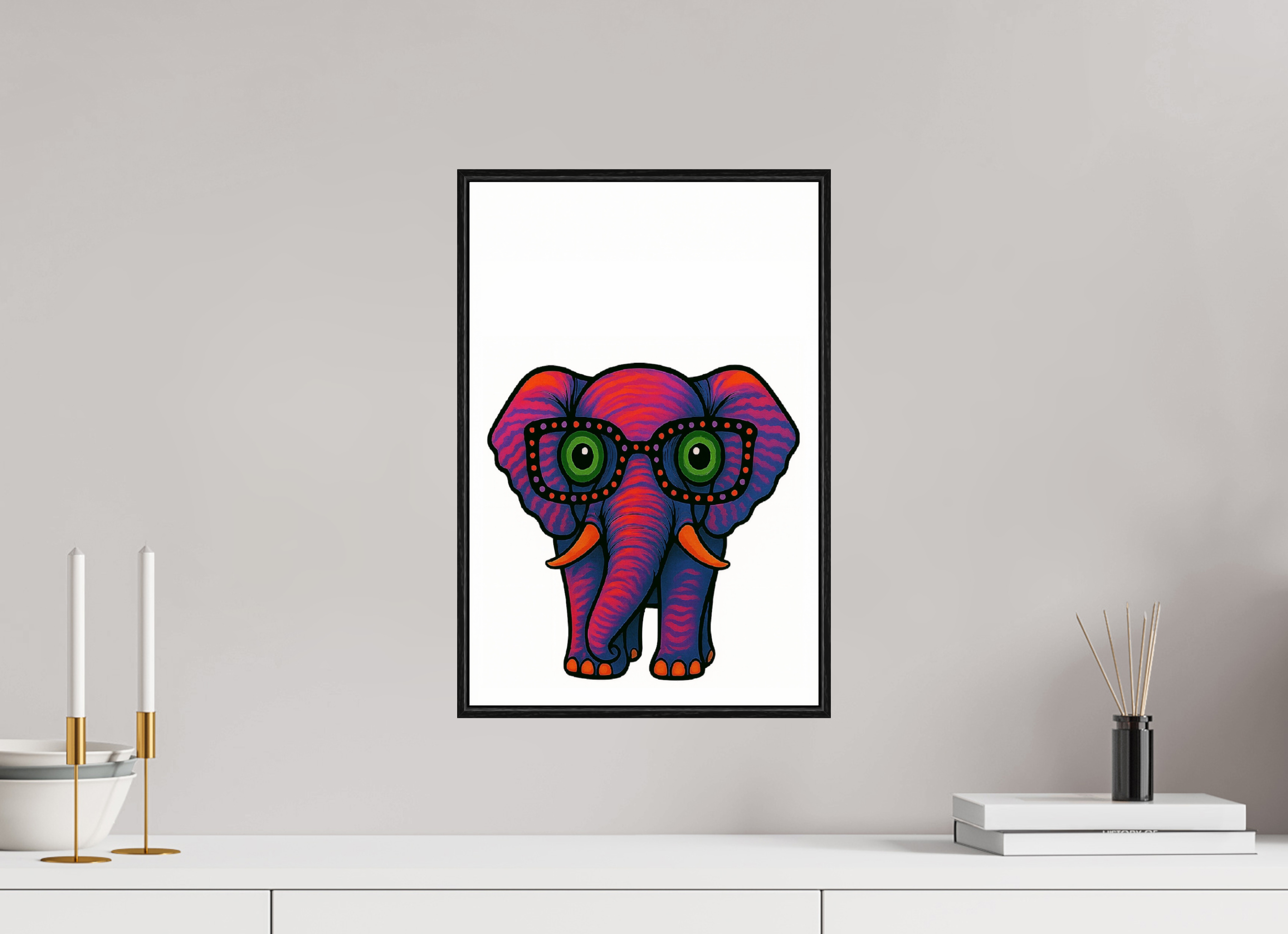 30 x 45 cm, Rahmen schwarz 6mm 15-Elefant