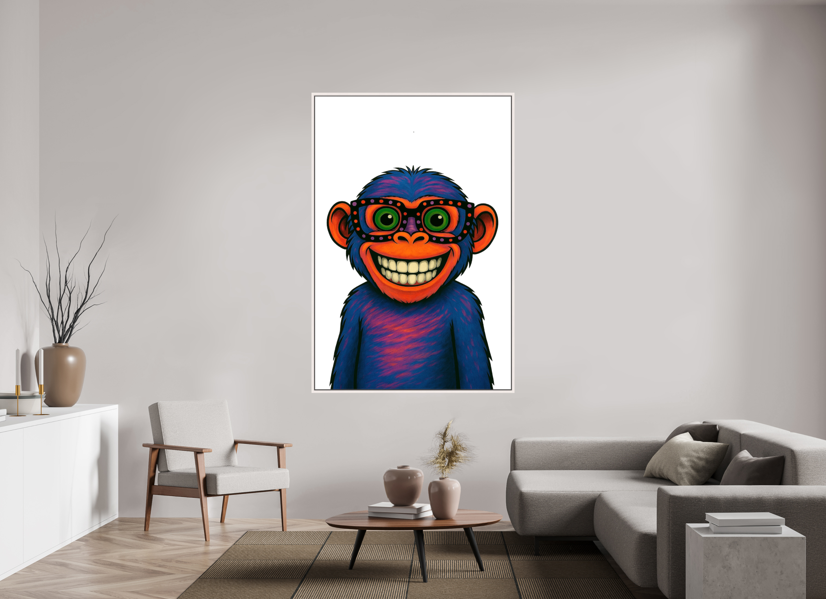 120 x 180 cm, Leinwand glänzend - Rahmen weiß 15mm 06-Affe