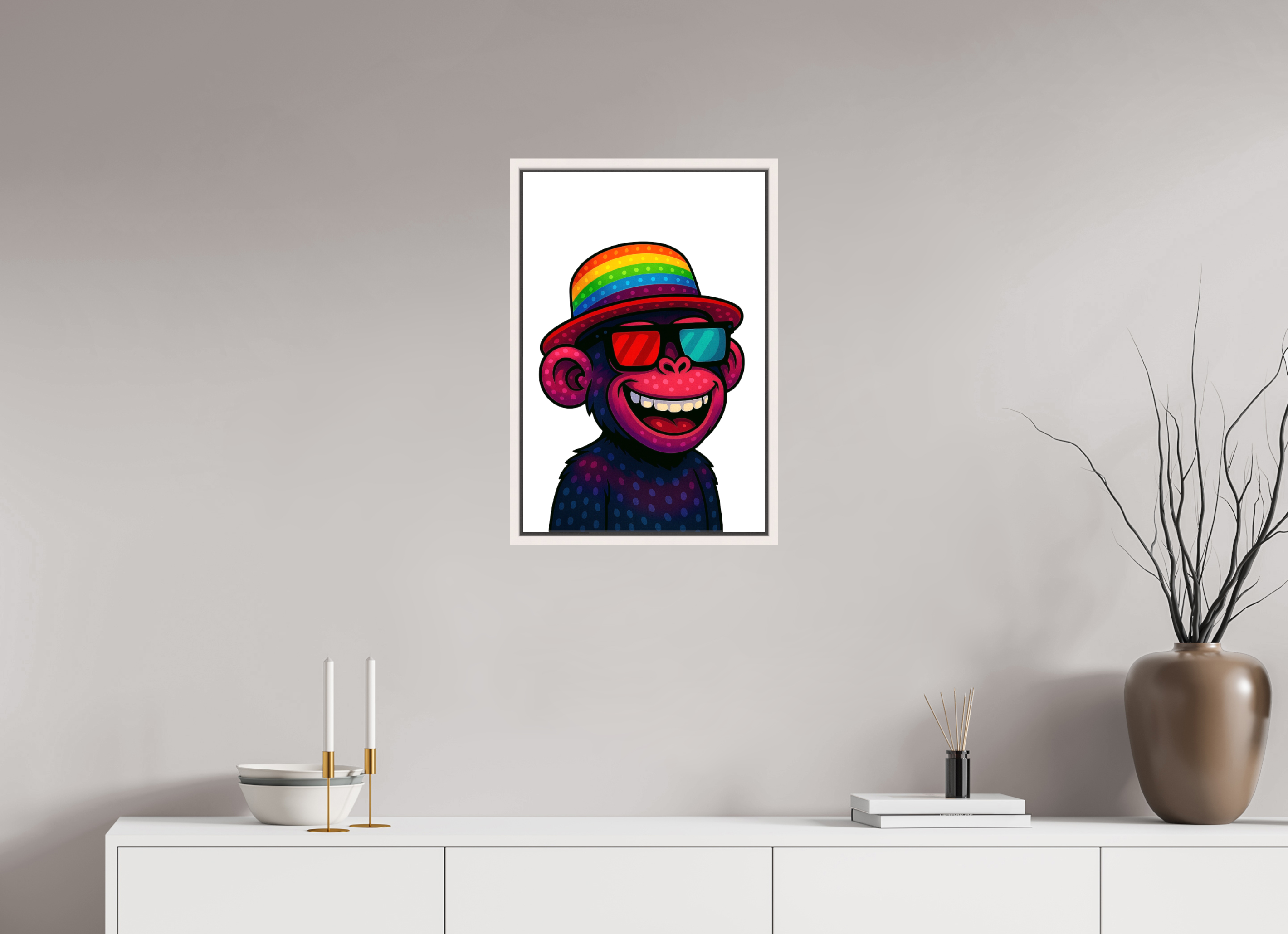 40 x 60 cm, Leinwand glänzend - Rahmen weiß 15mm 10-Affe