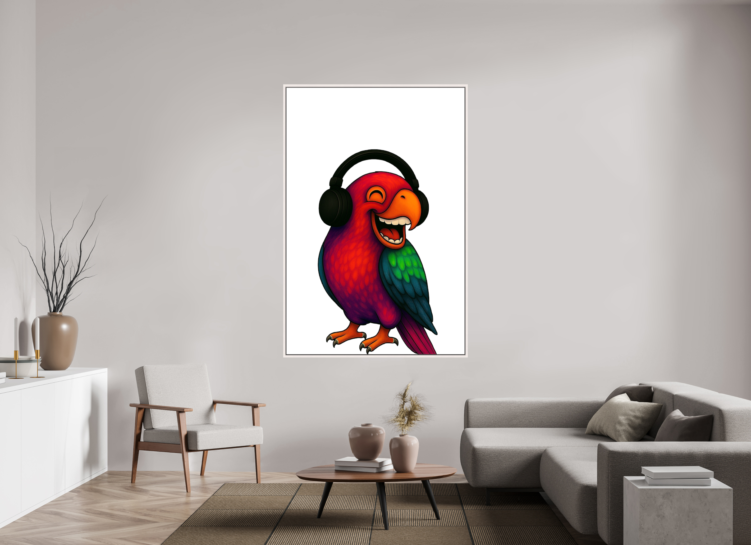 120 x 180 cm, Leinwand glänzend - Rahmen weiß 15mm 13-Papagai