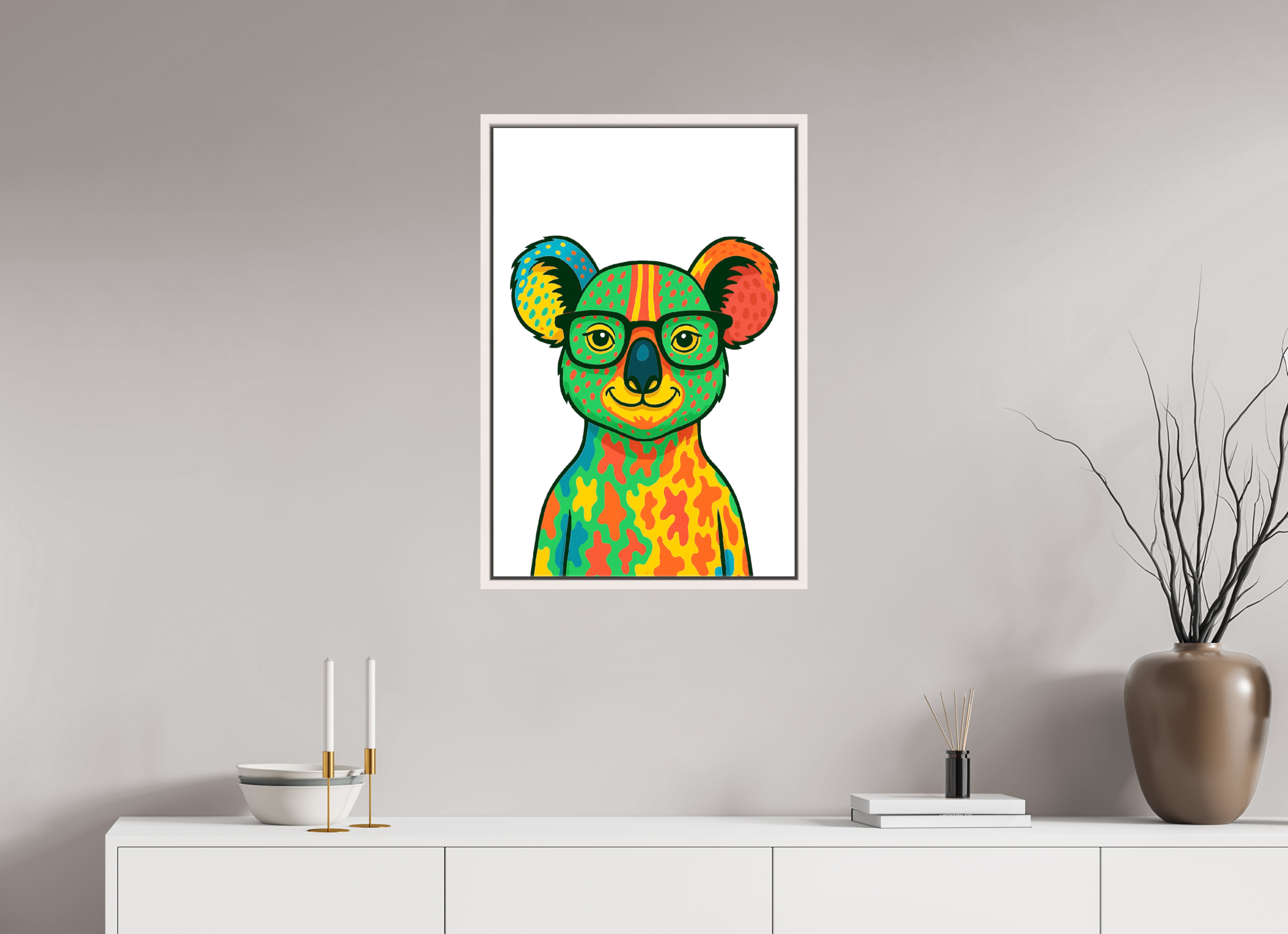50 x 75 cm, Leinwand glänzend - Rahmen weiß 15mm 07-Koala