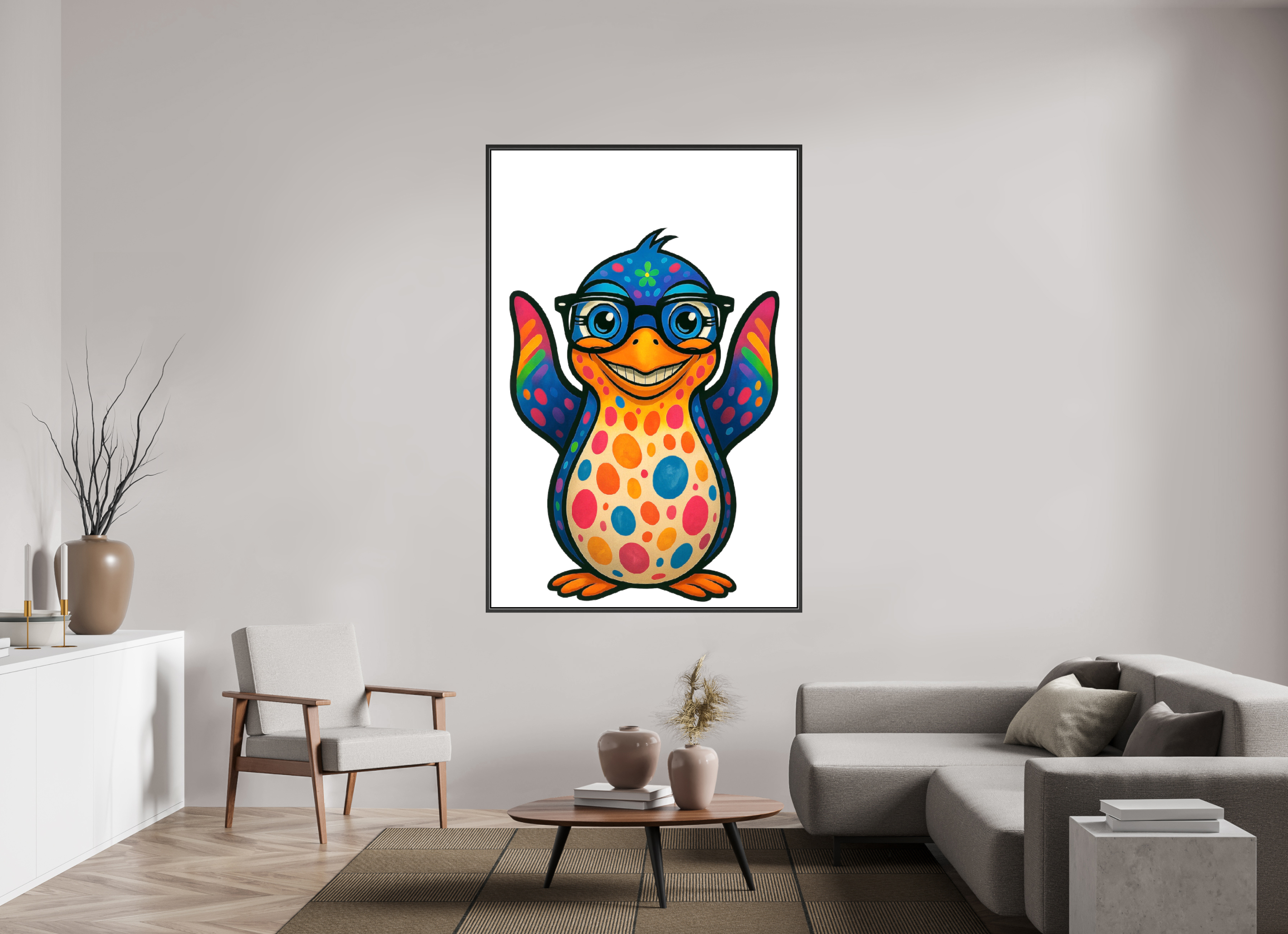 120 x 180 cm, Leinwand glänzend - Rahmen schwarz 15mm 08-Pinguin