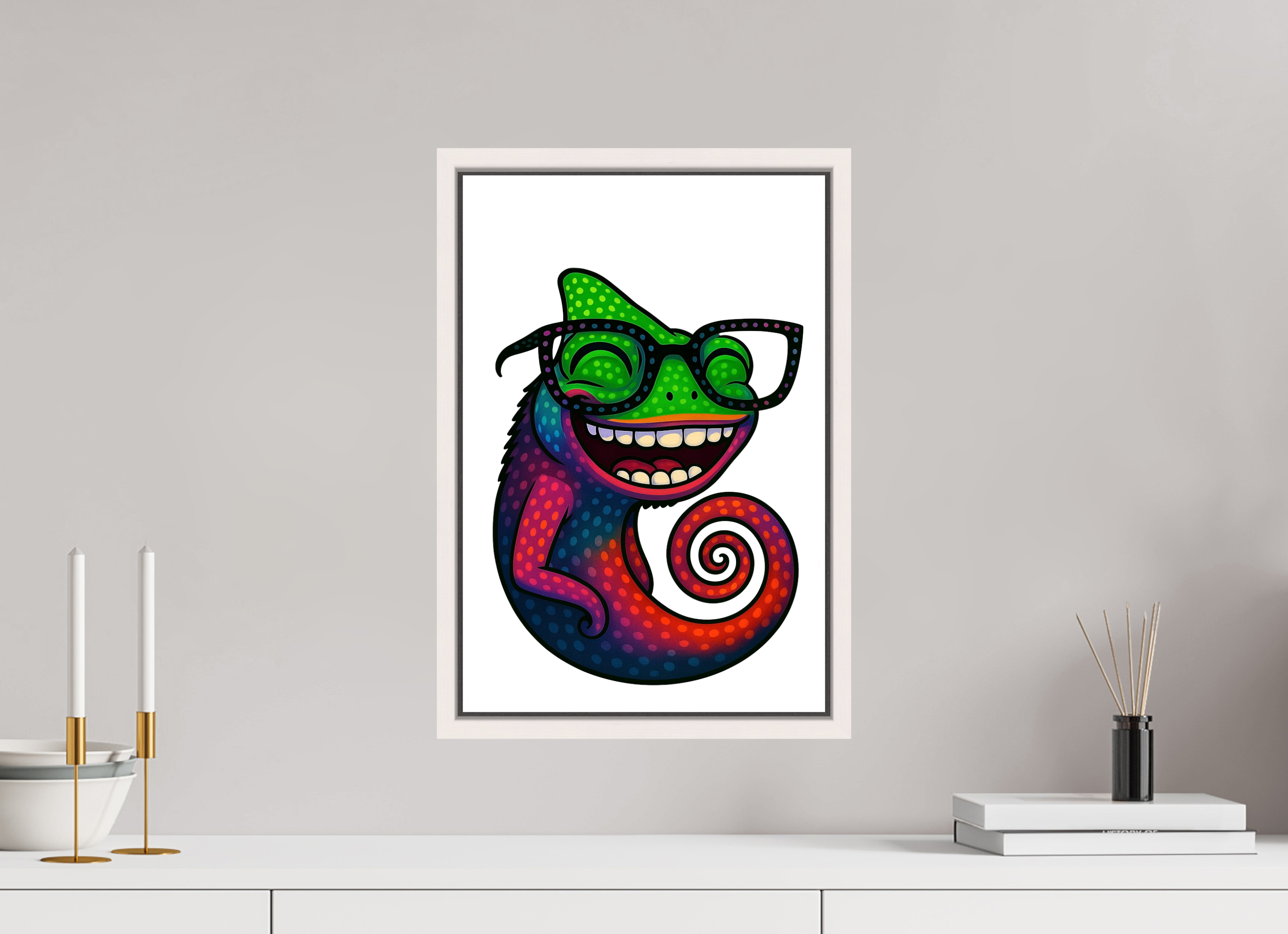 30 x 45 cm, Leinwand glänzend - Rahmen weiß 15mm 14-Chamäleon