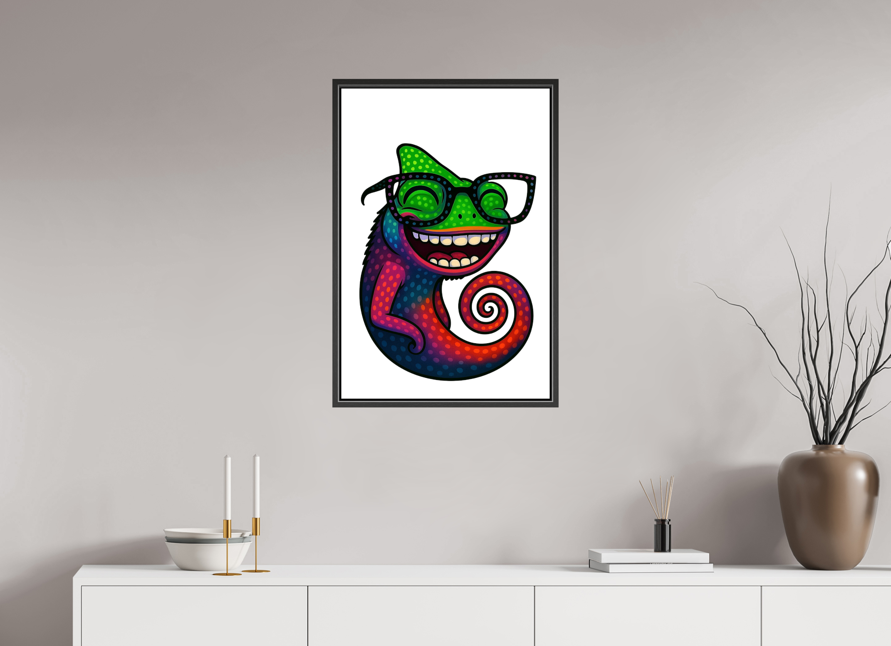 50 x 75 cm, Leinwand glänzend - Rahmen schwarz 15mm 14-Chamäleon