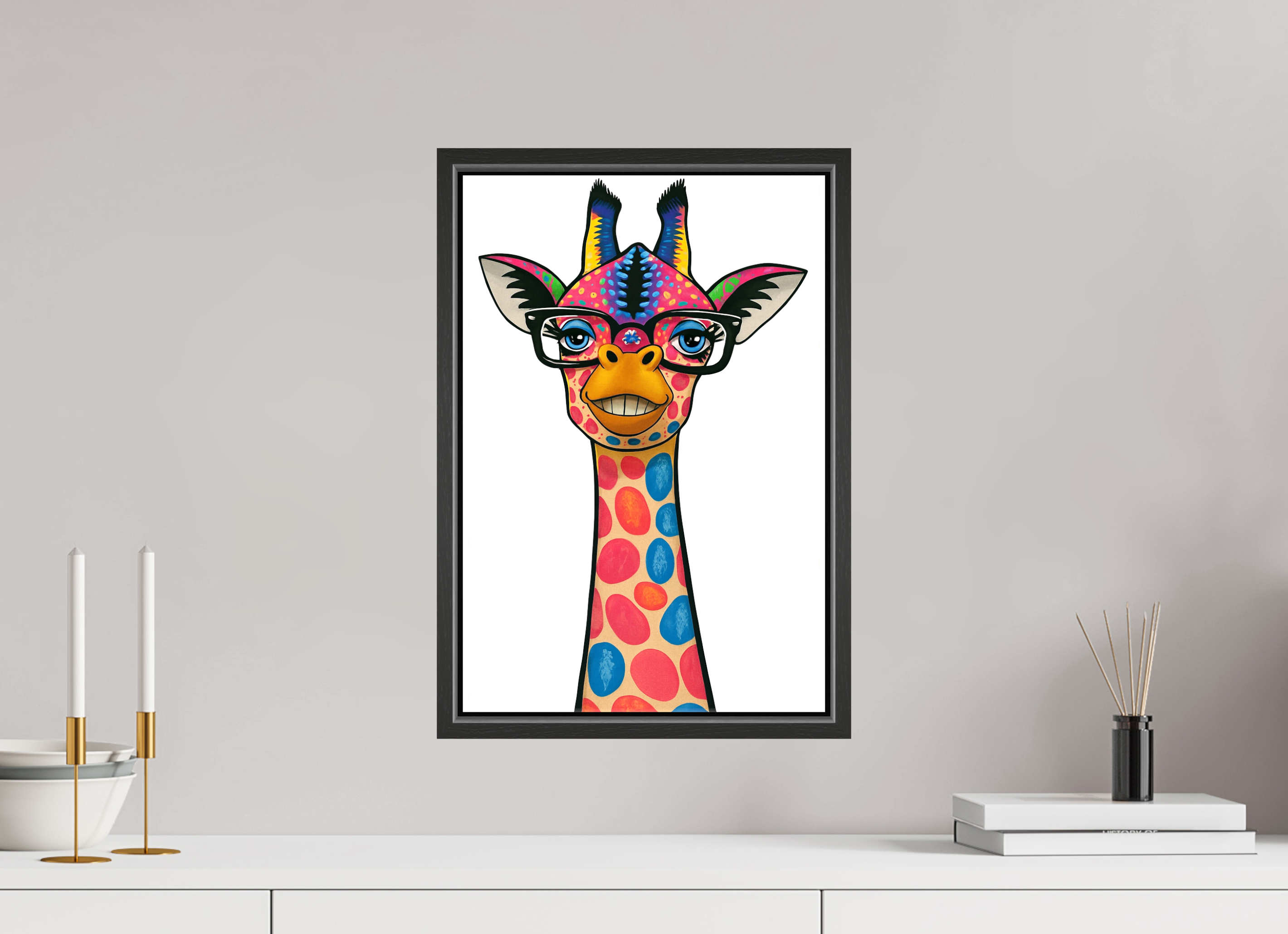 30 x 45 cm, Leinwand glänzend - Rahmen schwarz 15mm 01-Giraffe