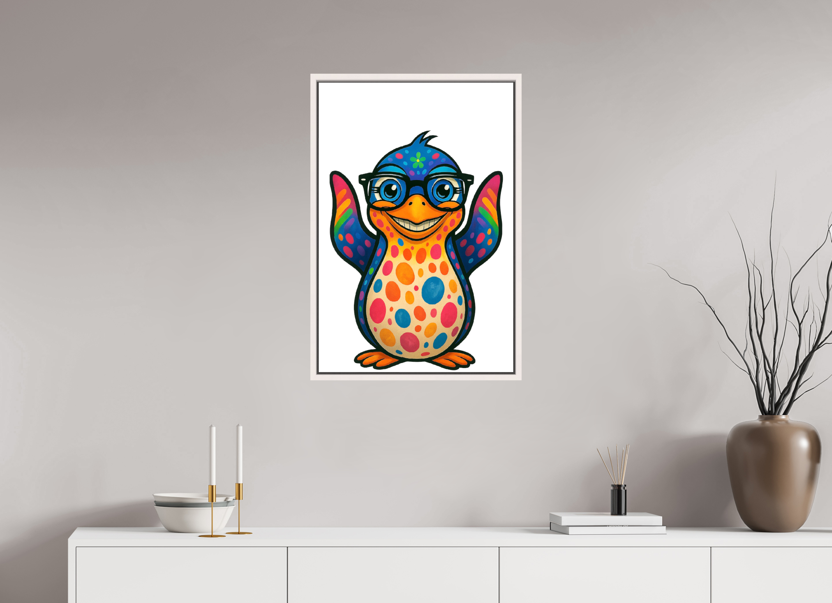 50 x 75 cm, Leinwand glänzend - Rahmen weiß 15mm 08-Pinguin