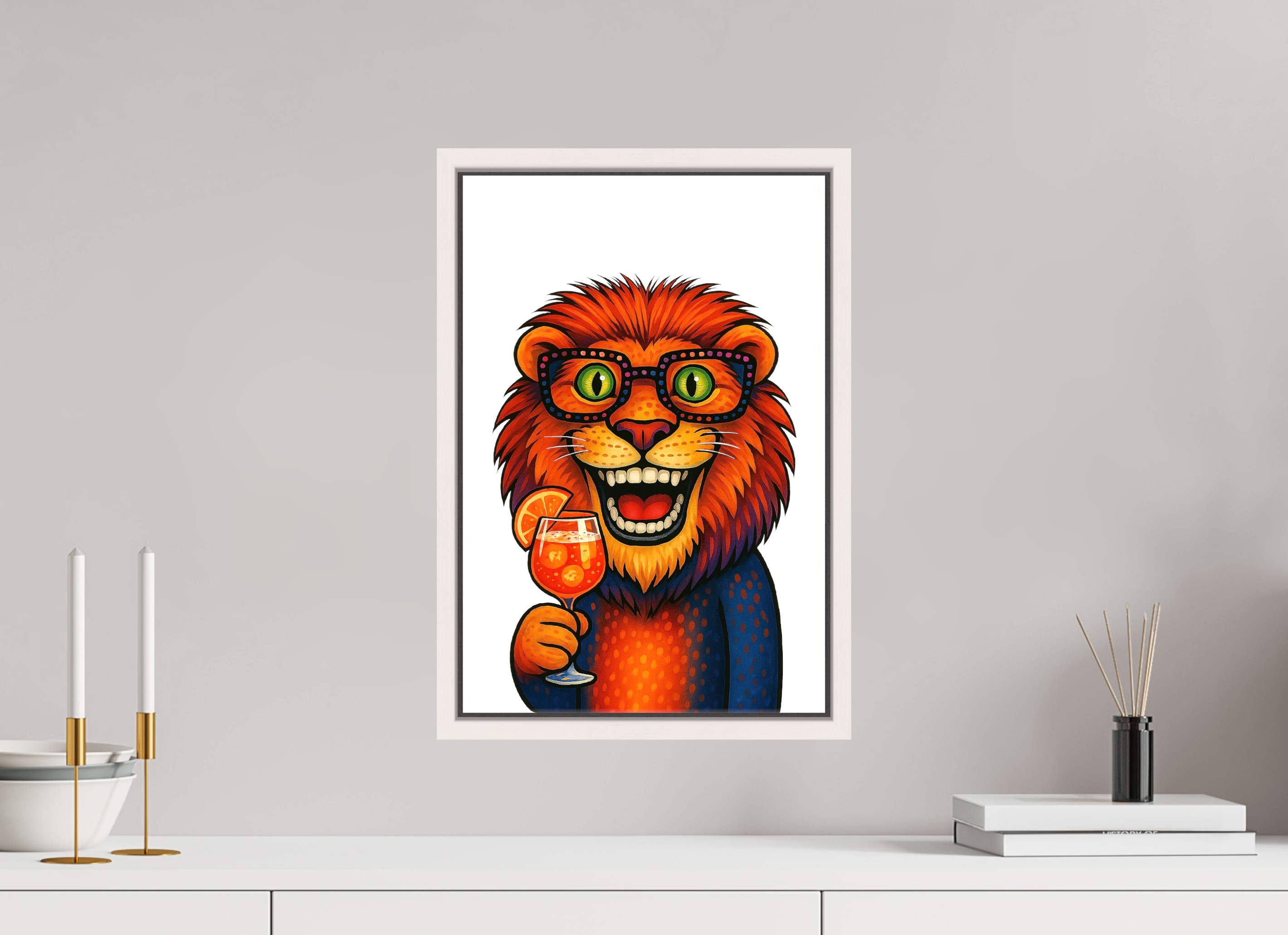 30 x 45 cm, Leinwand glänzend - Rahmen weiß 15mm 05-Löwe