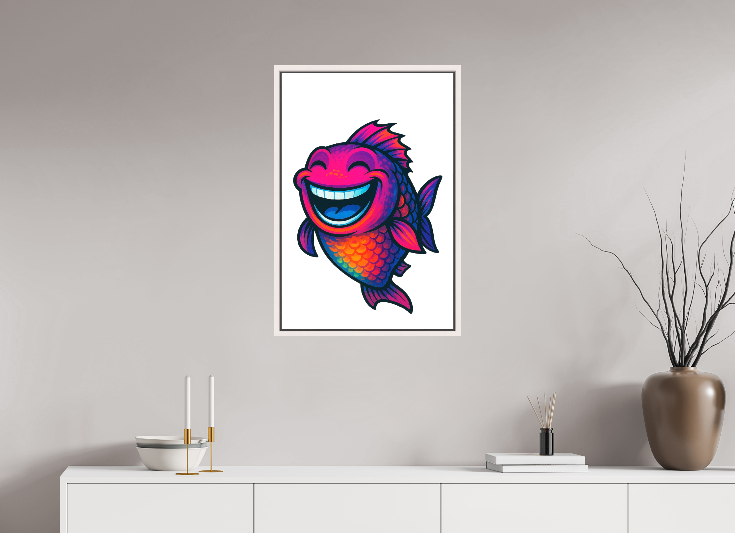 50 x 75 cm, Leinwand glänzend - Rahmen weiß 15mm 11-Fisch