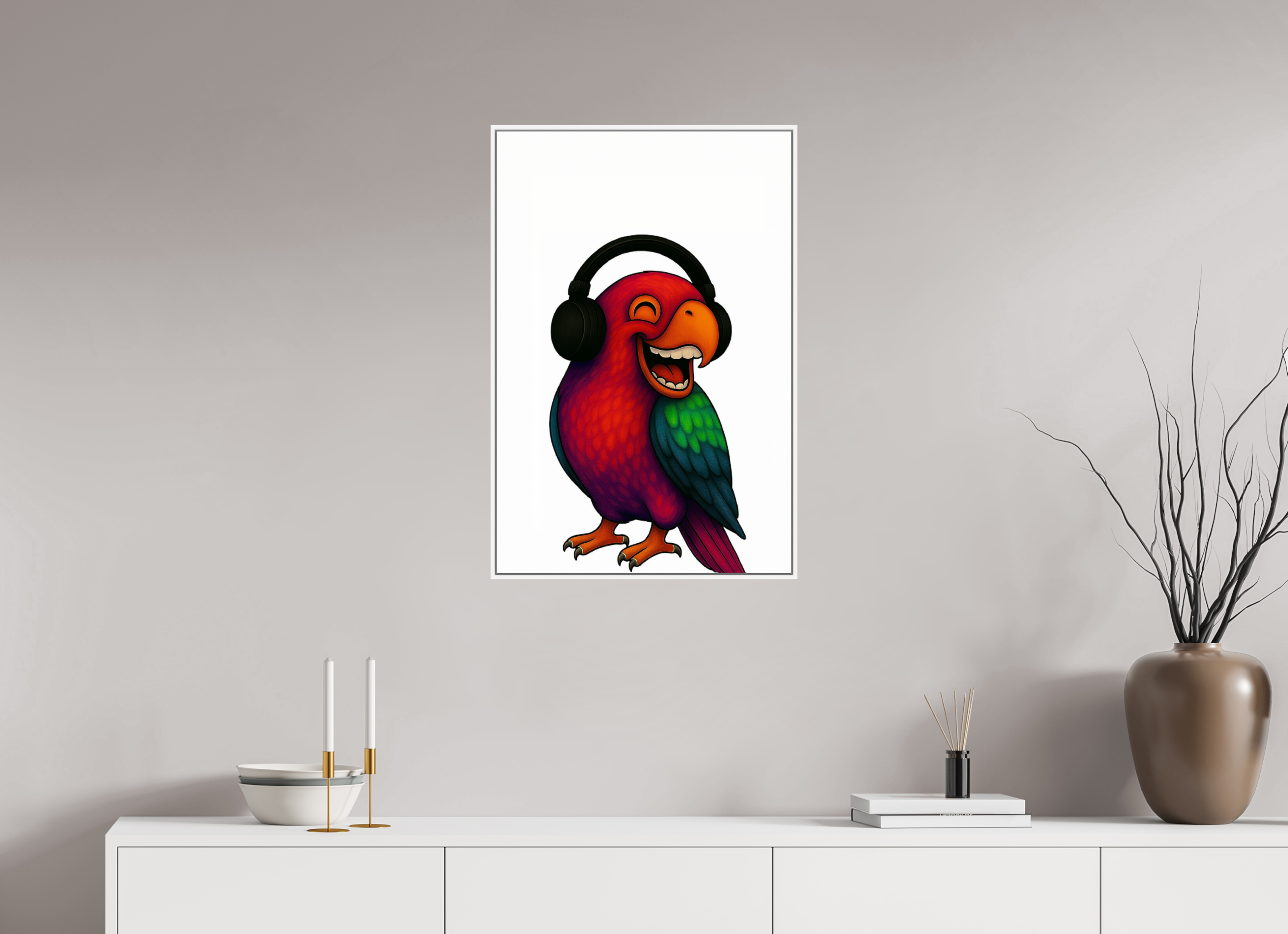 50 x 75 cm, Acrylglas - Rahmen weiß 6mm 13-Papagai