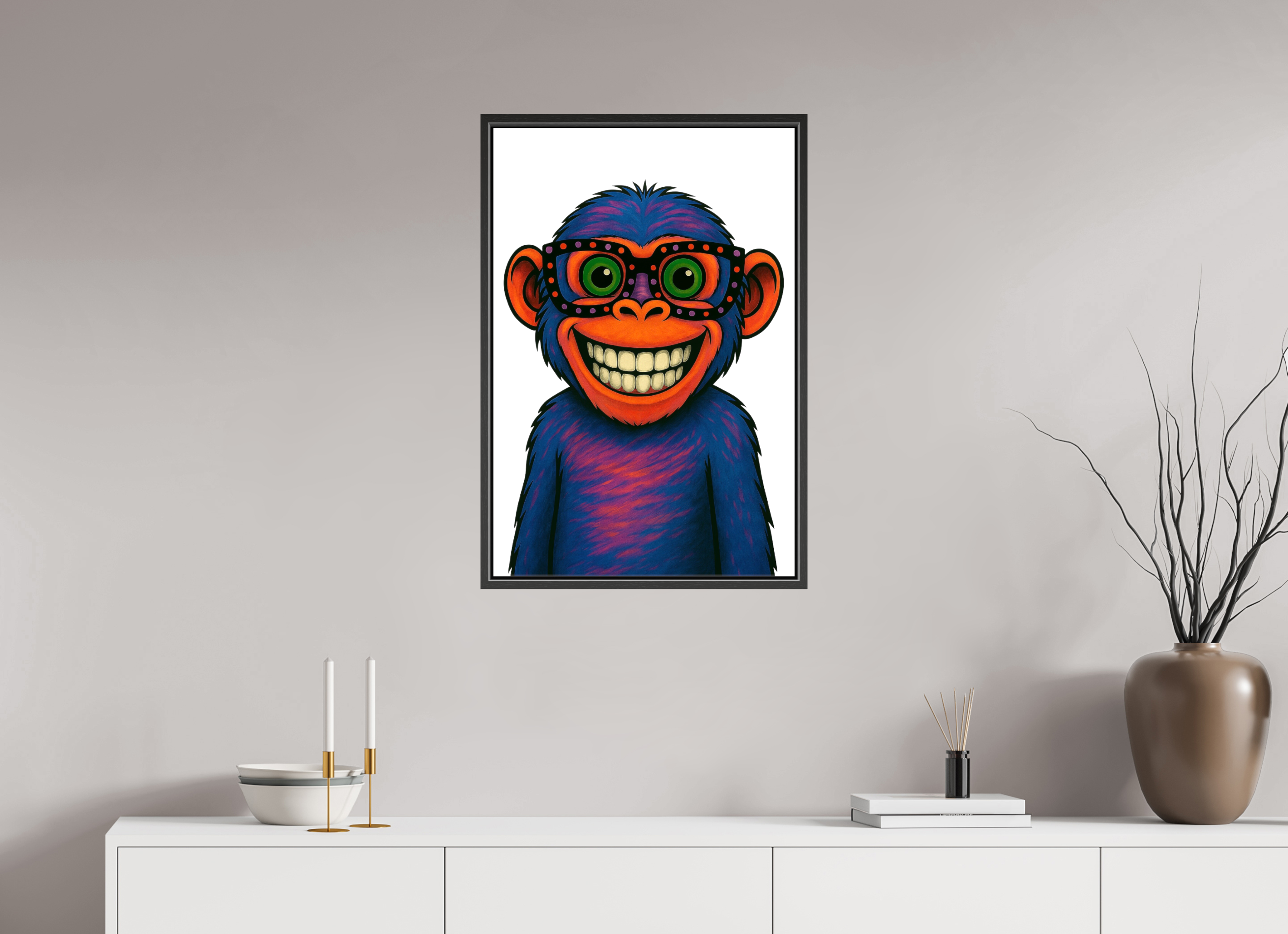 50 x 75 cm, Leinwand glänzend - Rahmen schwarz 15mm 06-Affe