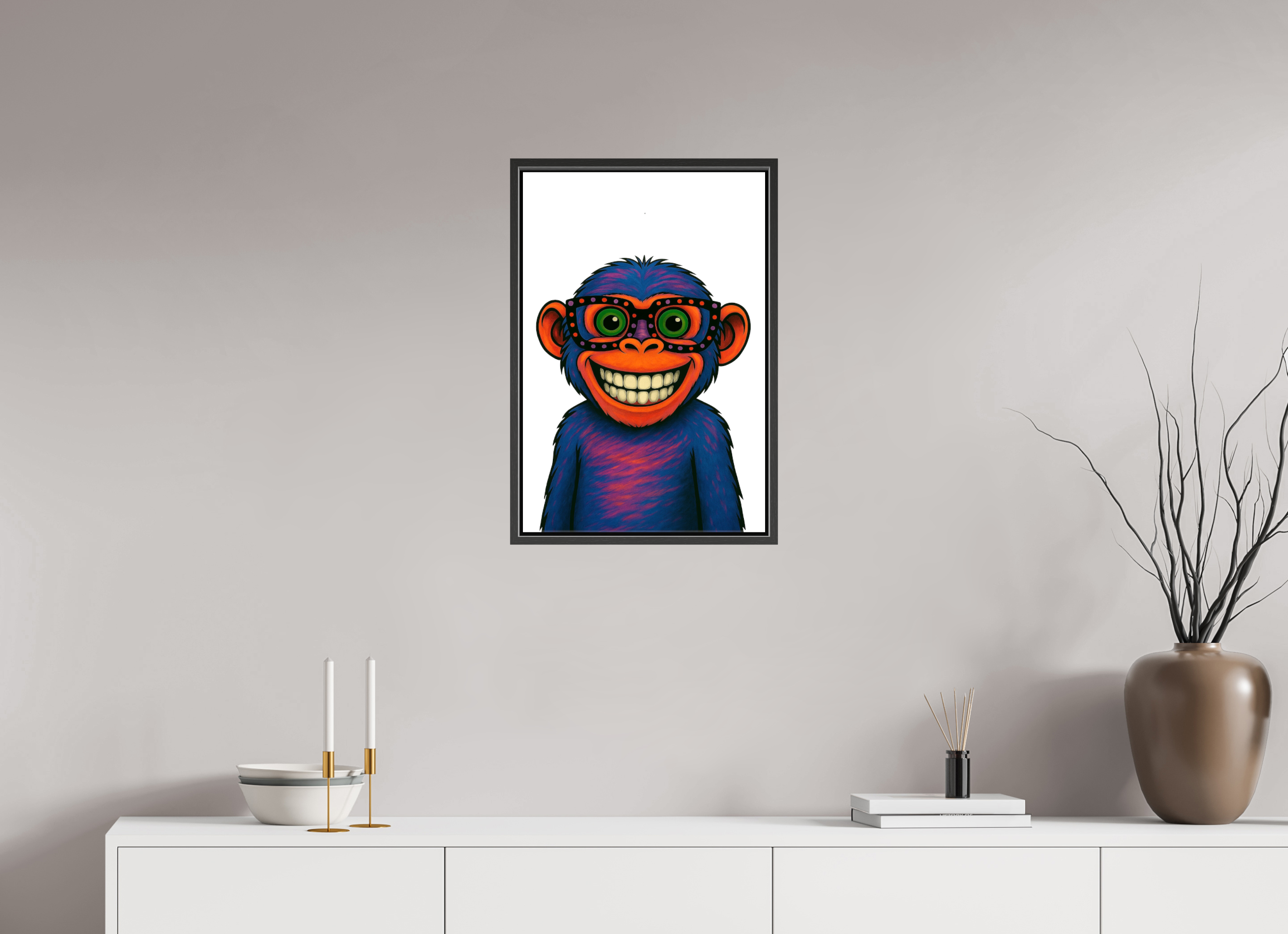 40 x 60 cm, Leinwand glänzend - Rahmen schwarz 15mm 06-Affe