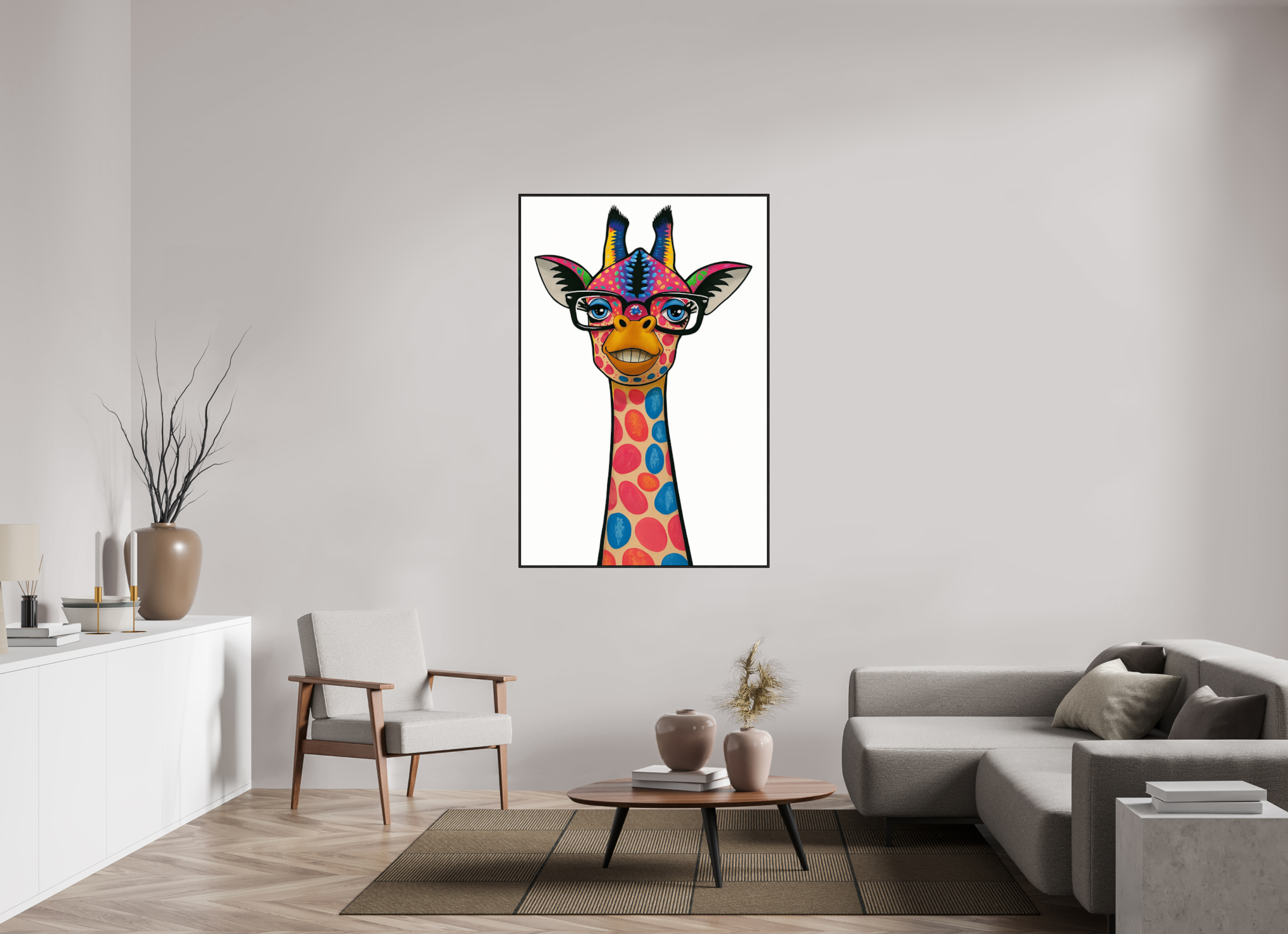100 x 150 cm, Rahmen schwarz 6mm 11-Giraffe