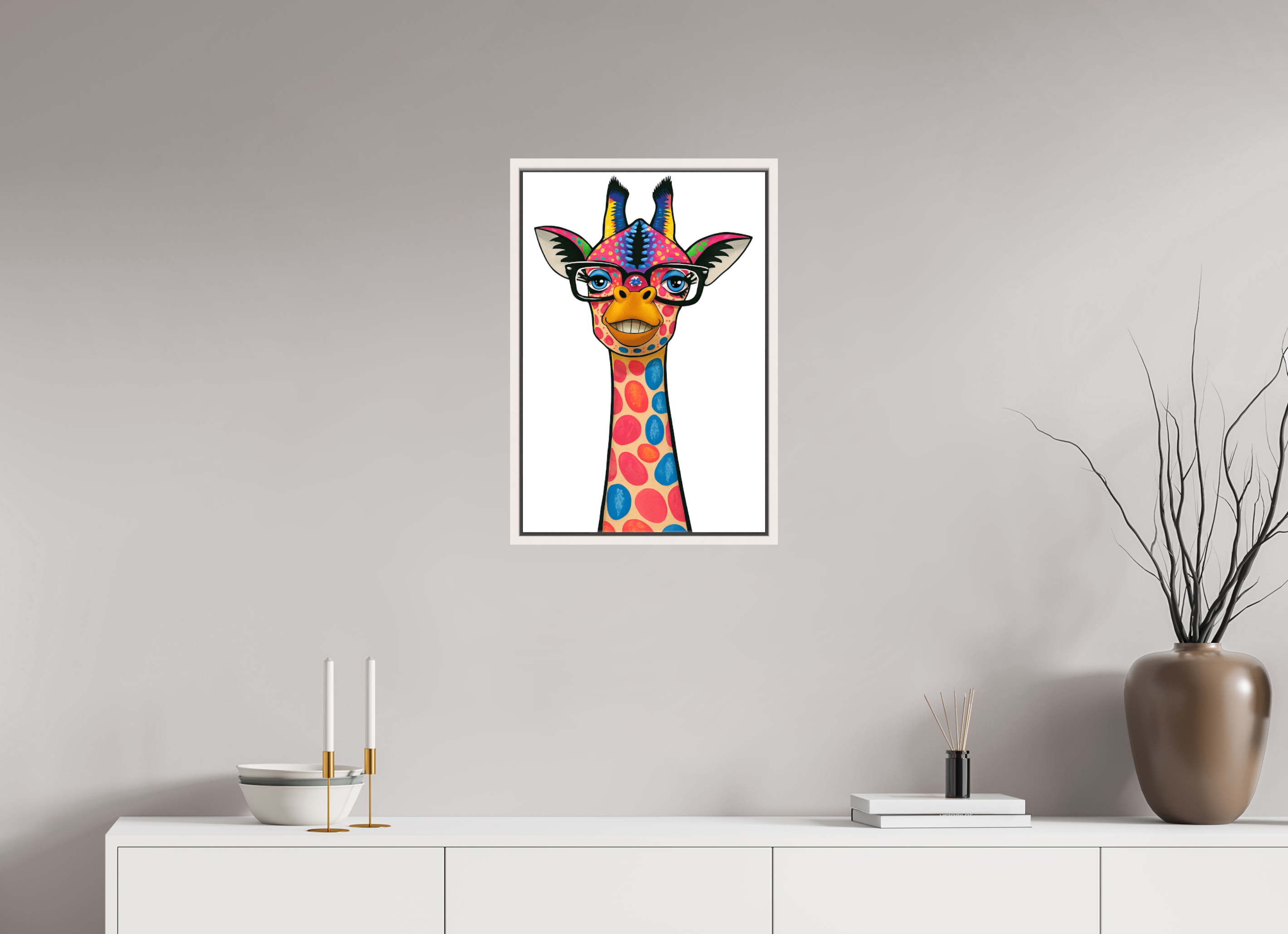 40 x 60 cm, Leinwand glänzend - Rahmen weiß 15mm 01-Giraffe