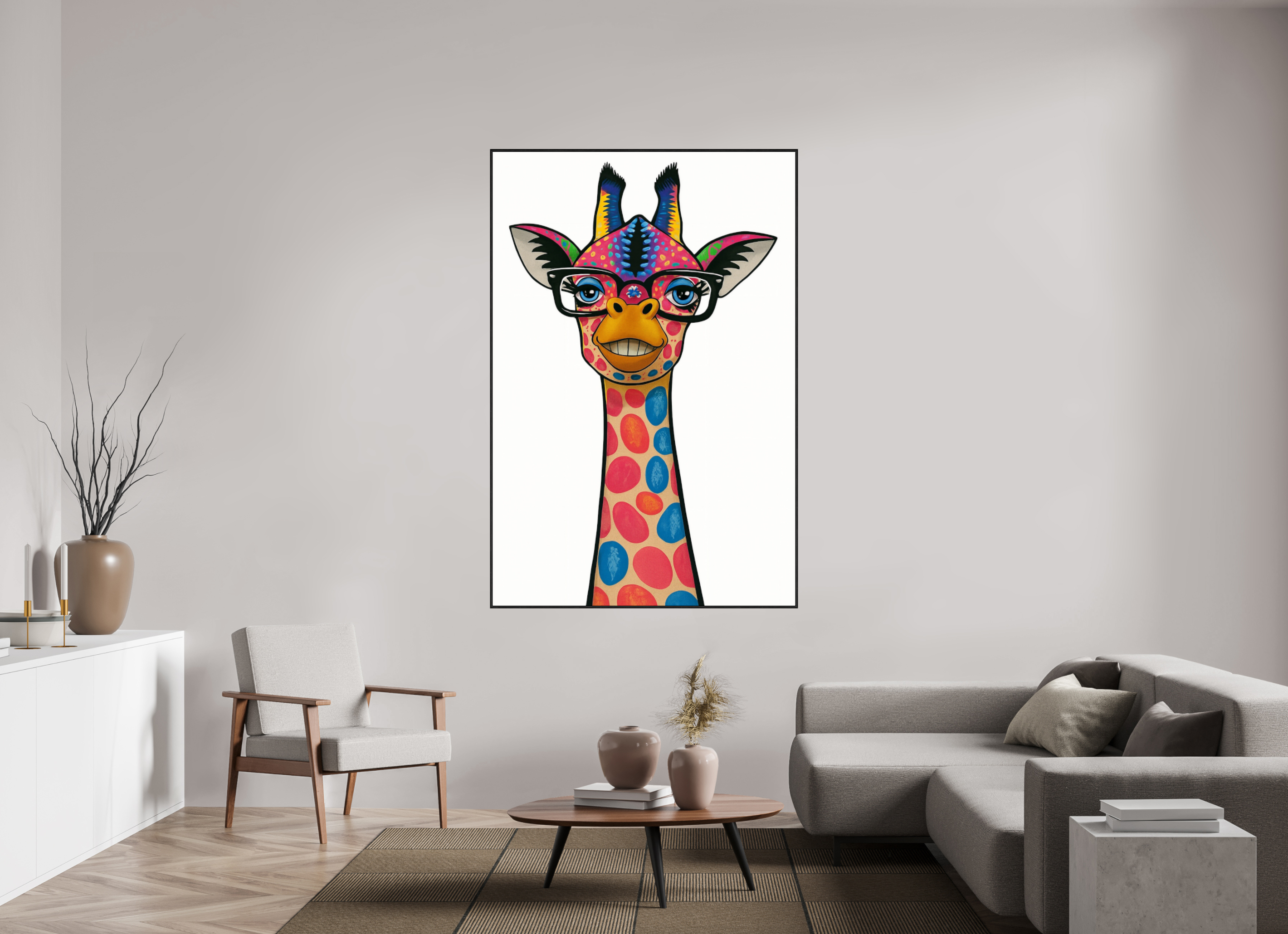 120 x 180 cm, Rahmen schwarz 6mm 11-Giraffe