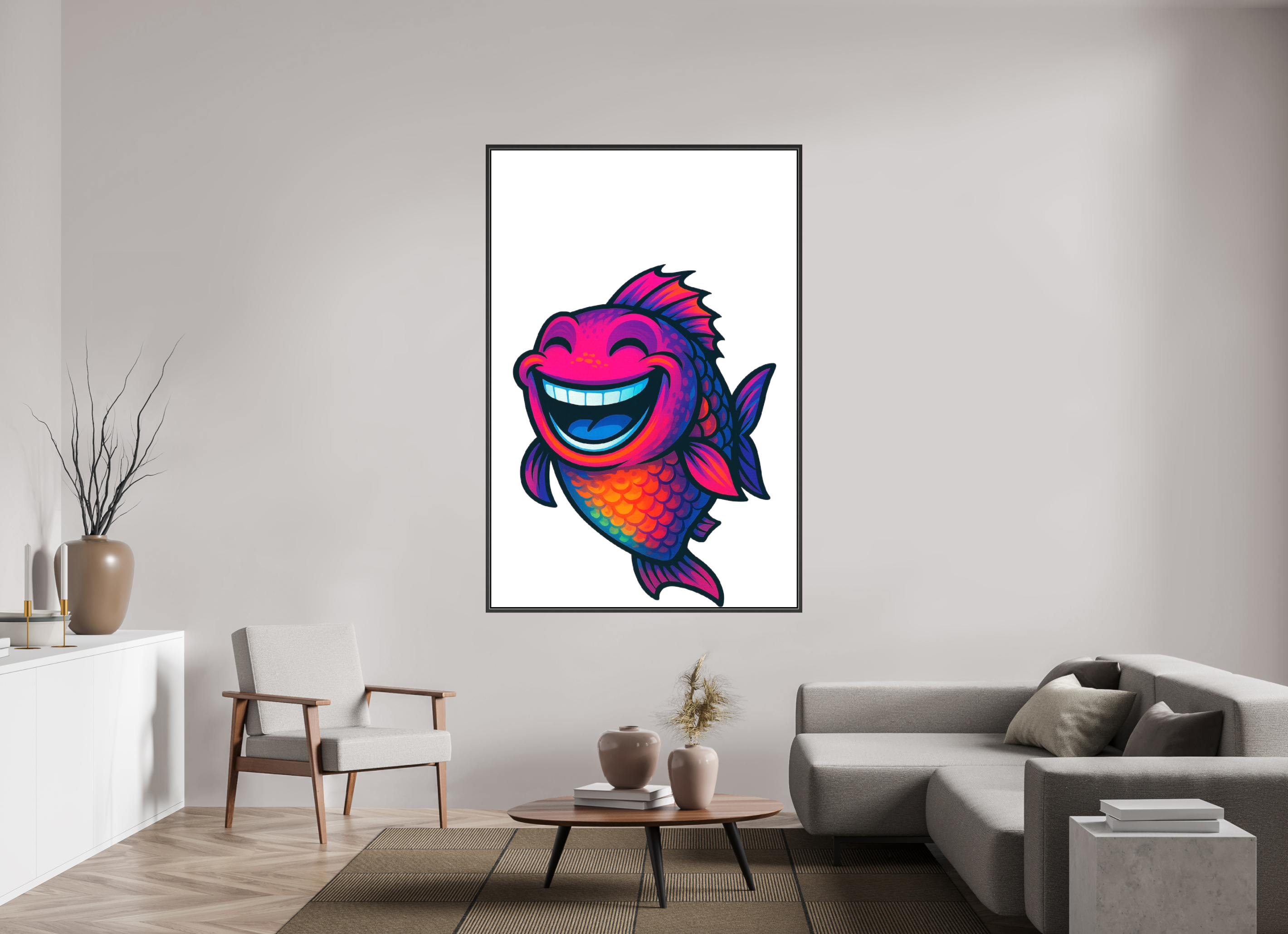 120 x 180 cm, Leinwand glänzend - Rahmen schwarz 15mm 11-Fisch