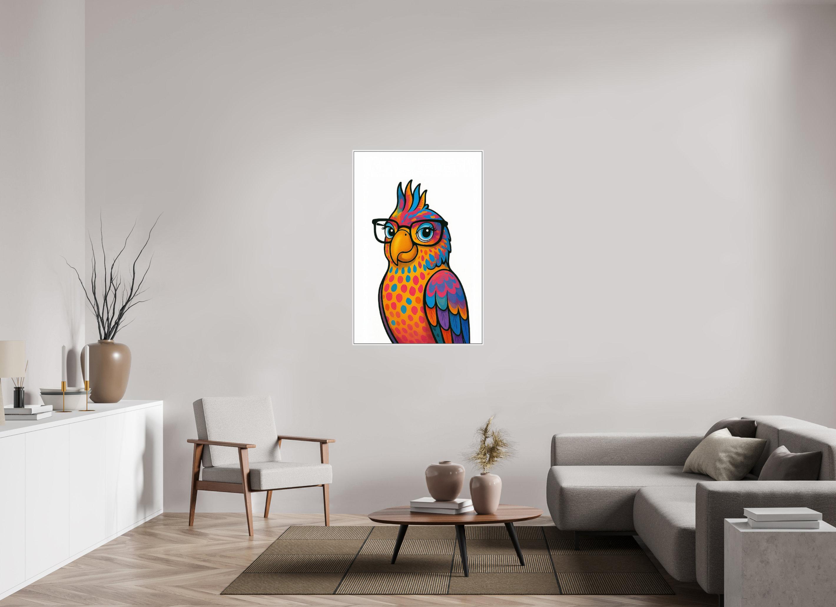 80 x 120 cm, Rahmen weiß 6mm 09-Papagai