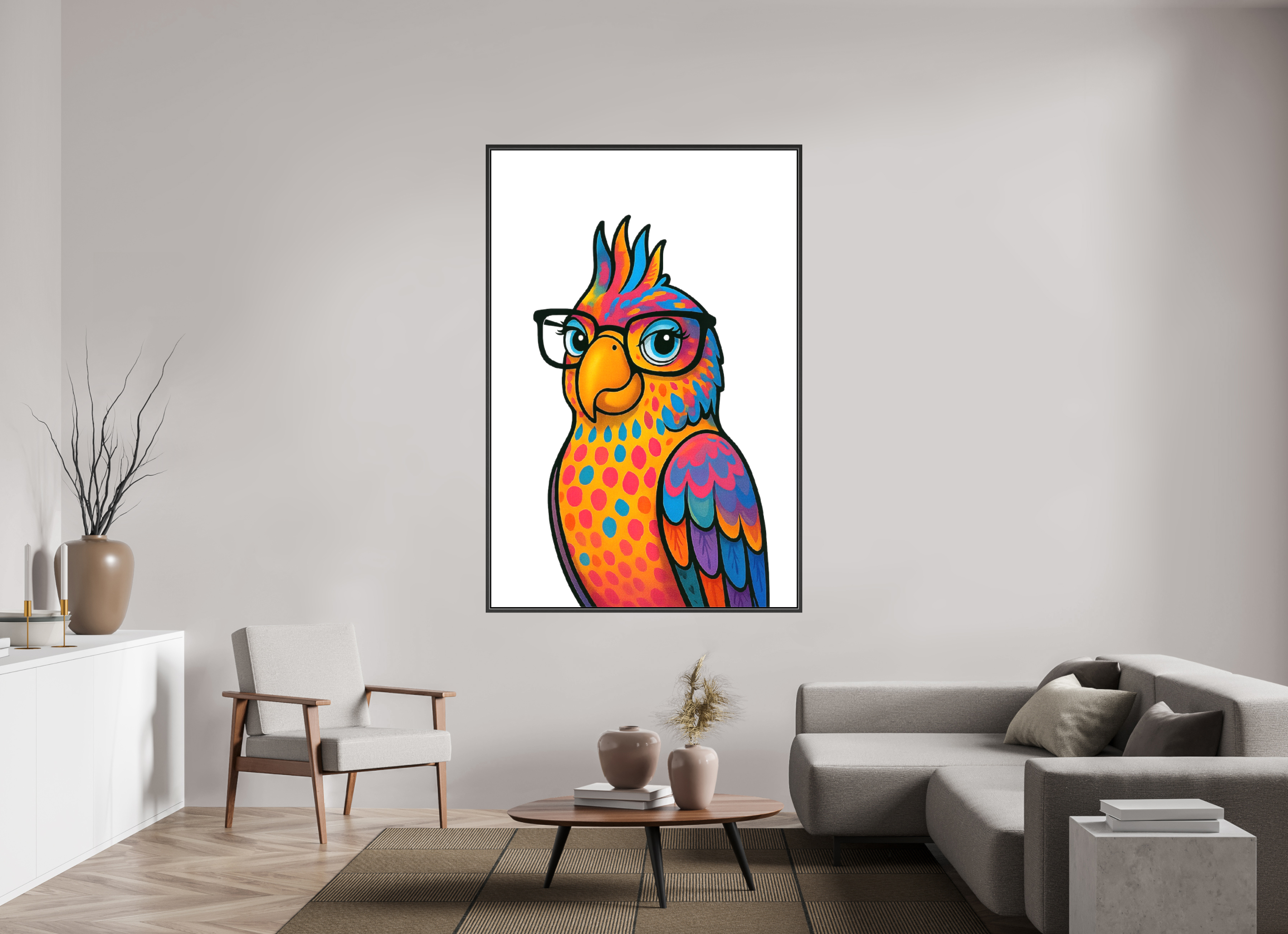 120 x 180 cm, Leinwand glänzend - Rahmen schwarz 15mm 09-Papagai