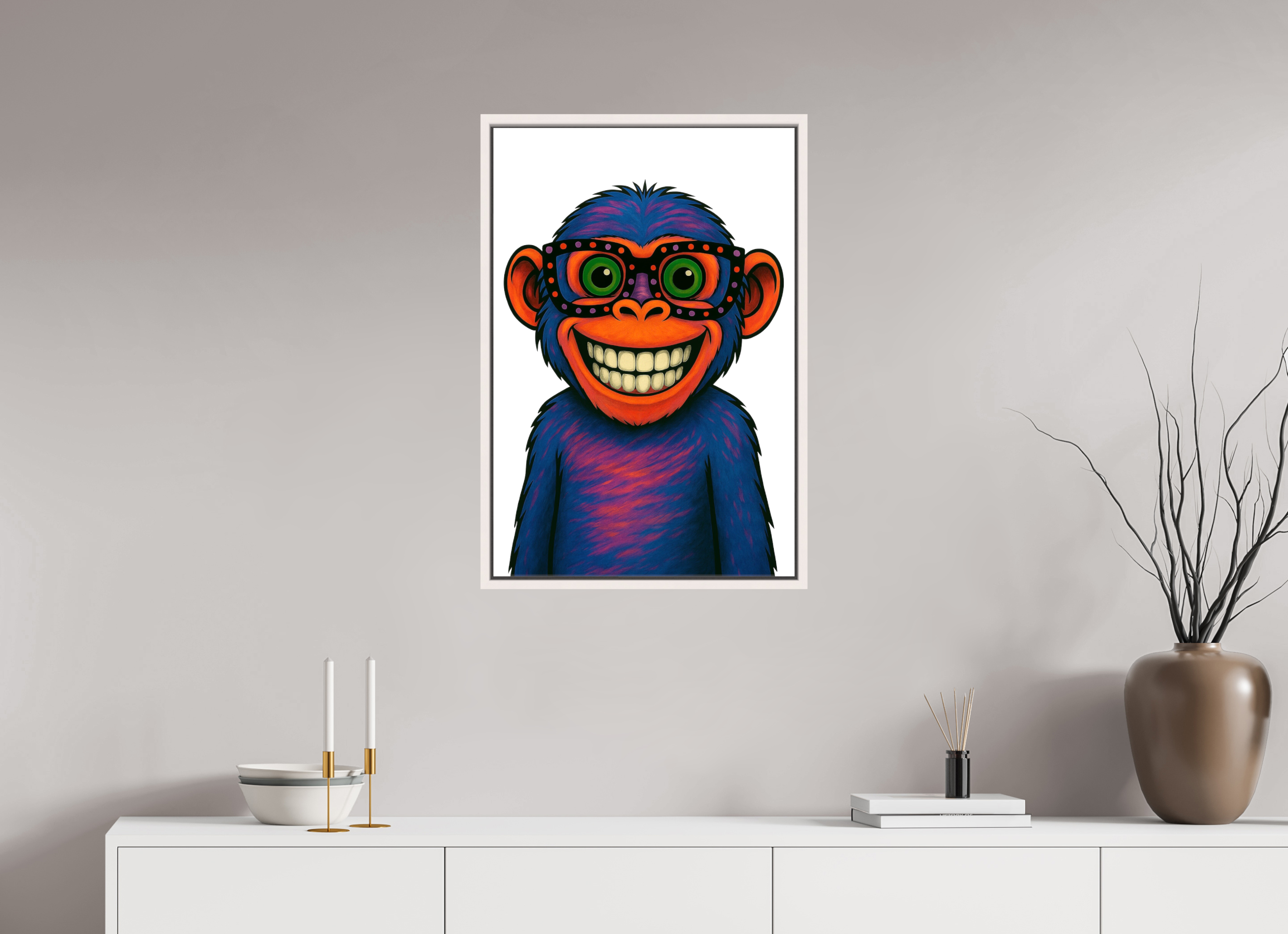 50 x 75 cm, Leinwand glänzend - Rahmen weiß 15mm 06-Affe