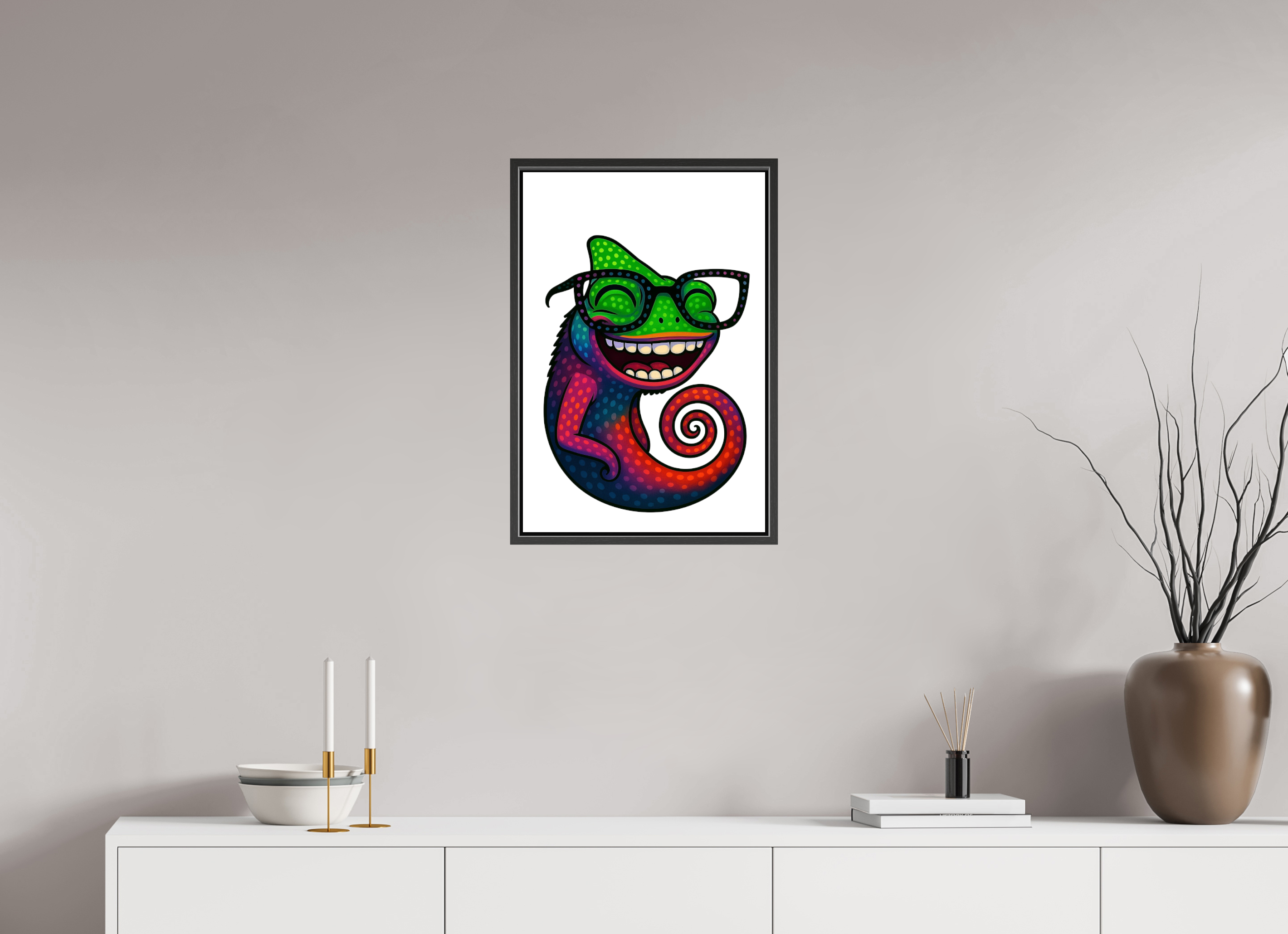 40 x 60 cm, Leinwand glänzend - Rahmen schwarz 15mm 14-Chamäleon