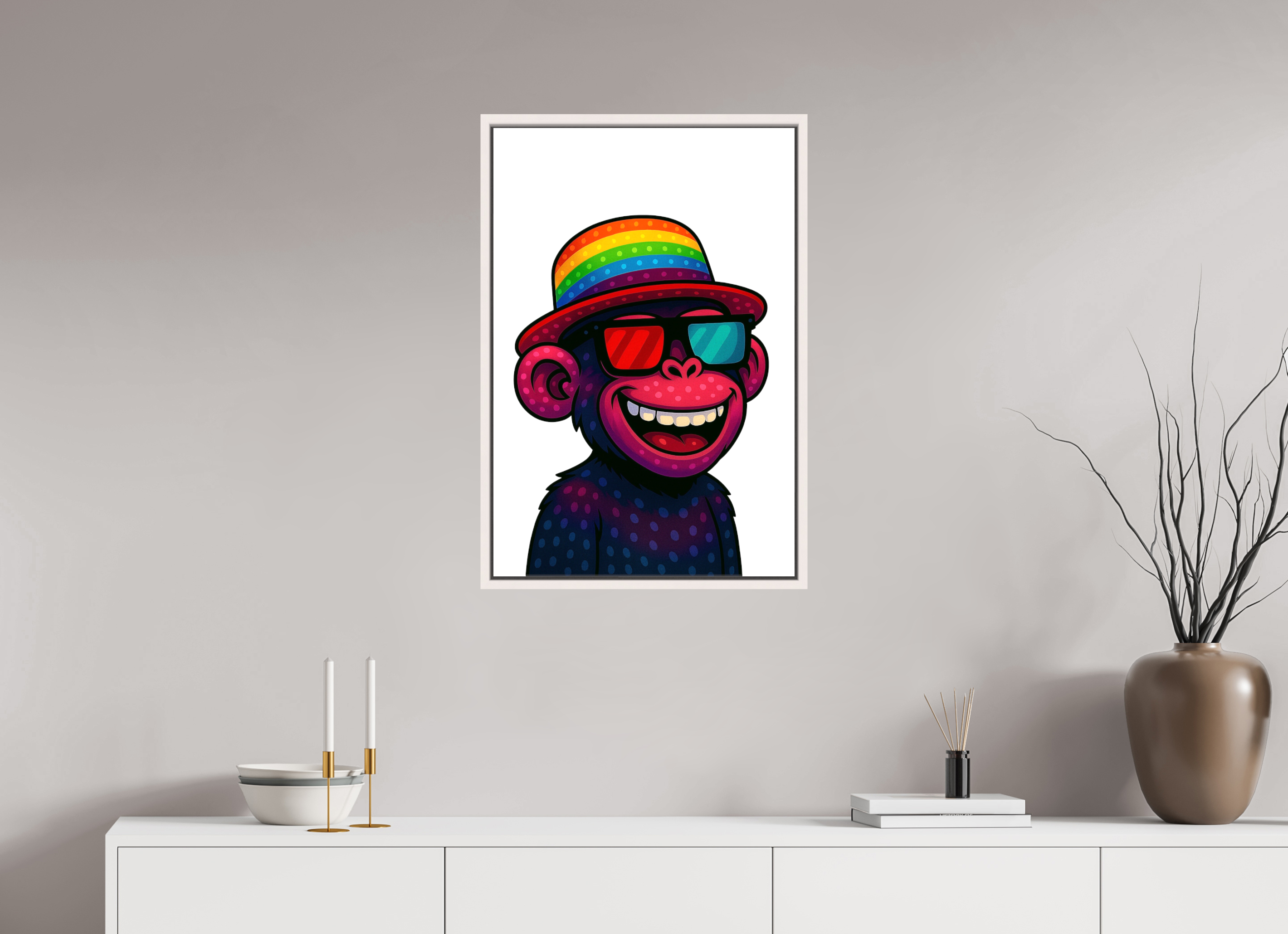 50 x 75 cm, Leinwand glänzend - Rahmen weiß 15mm 10-Affe