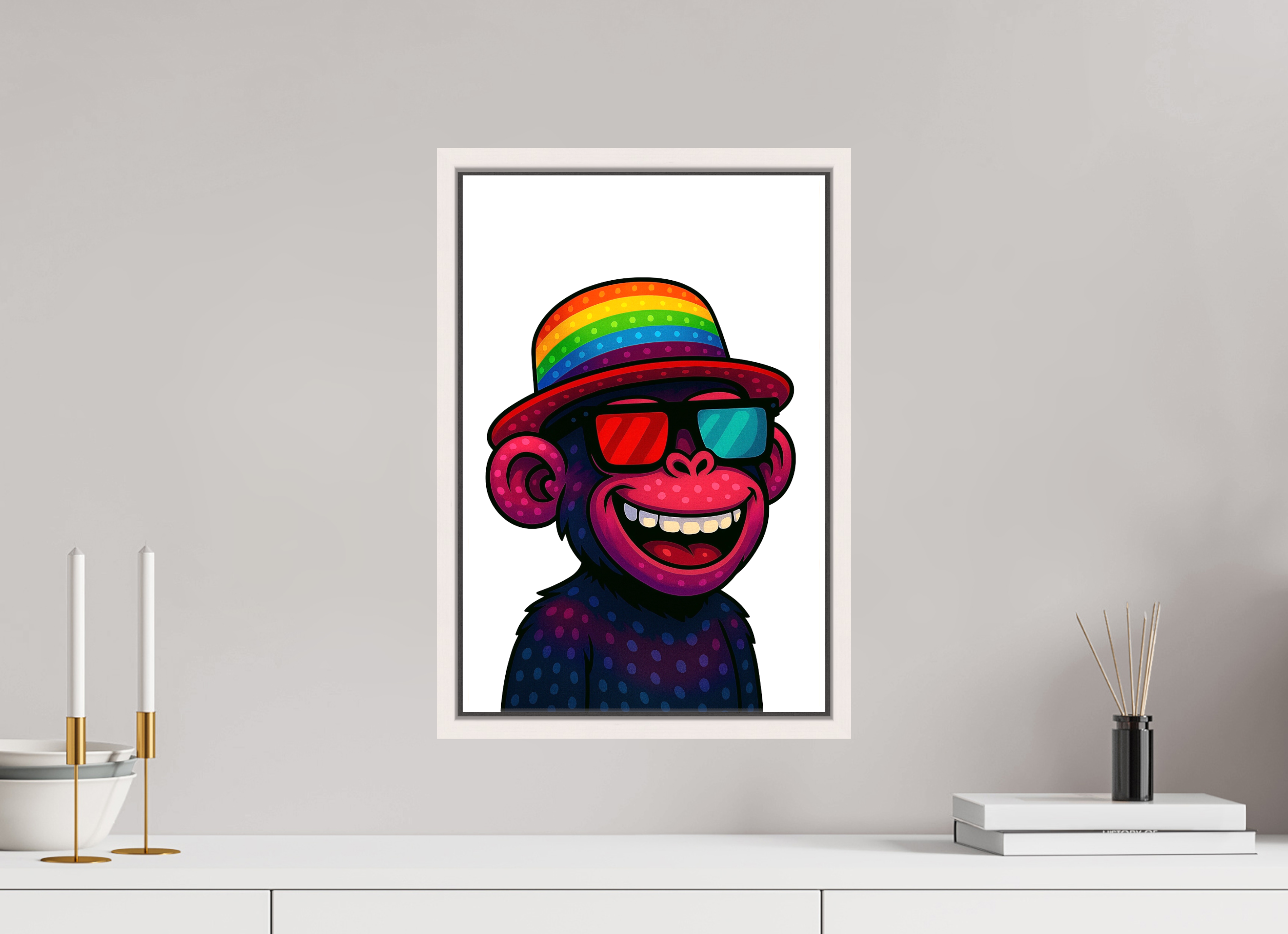 30 x 45 cm, Leinwand glänzend - Rahmen weiß 15mm 10-Affe