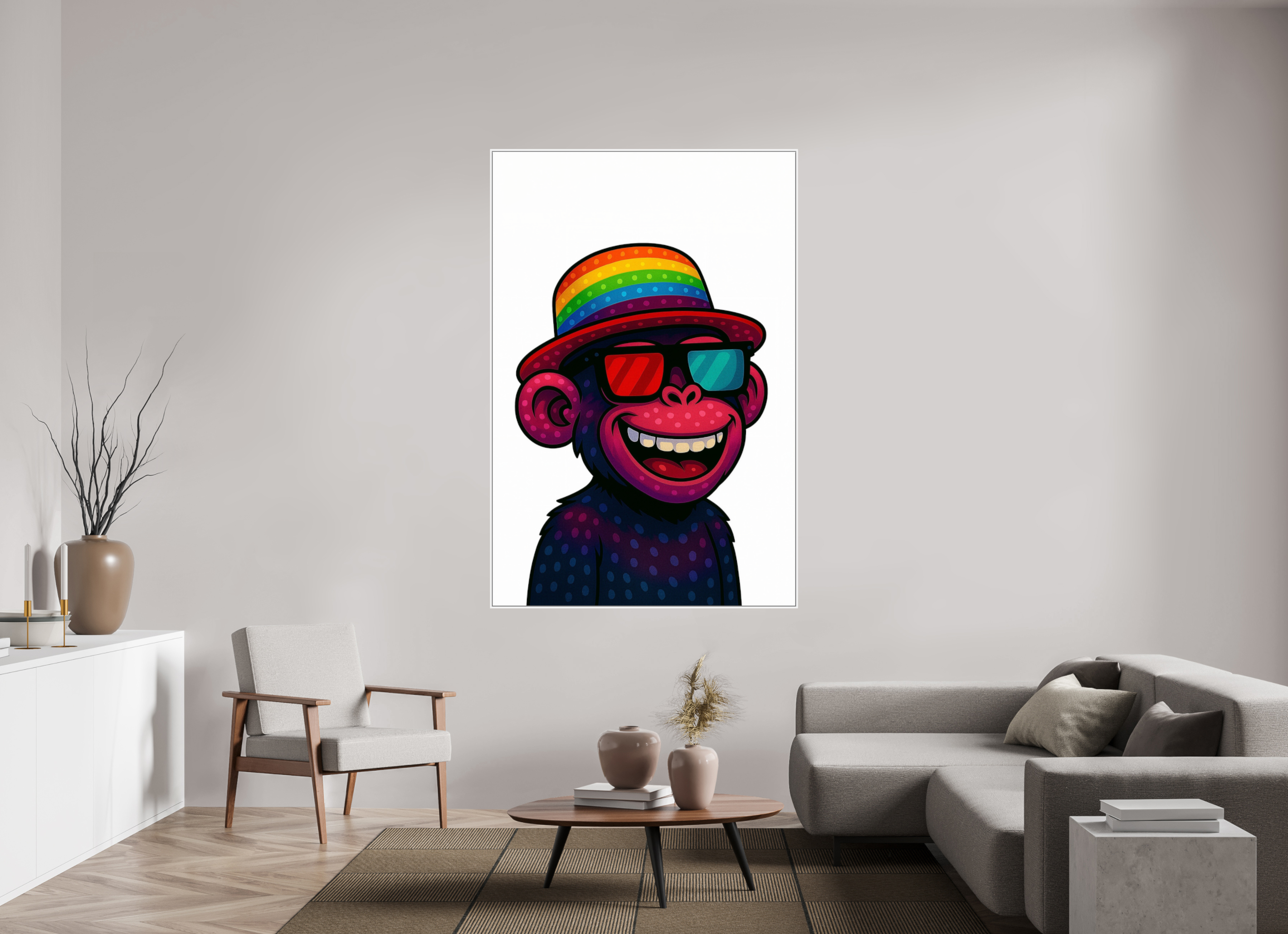 120 x 180 cm, Rahmen weiß 6mm 10-Affe