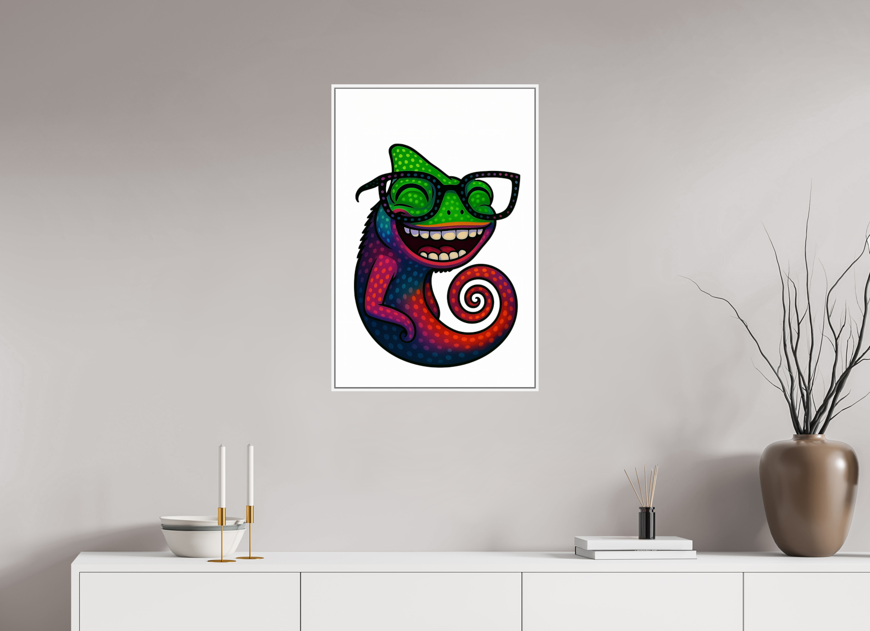 50 x 75 cm, Rahmen weiß 6mm 11-Chamäleon