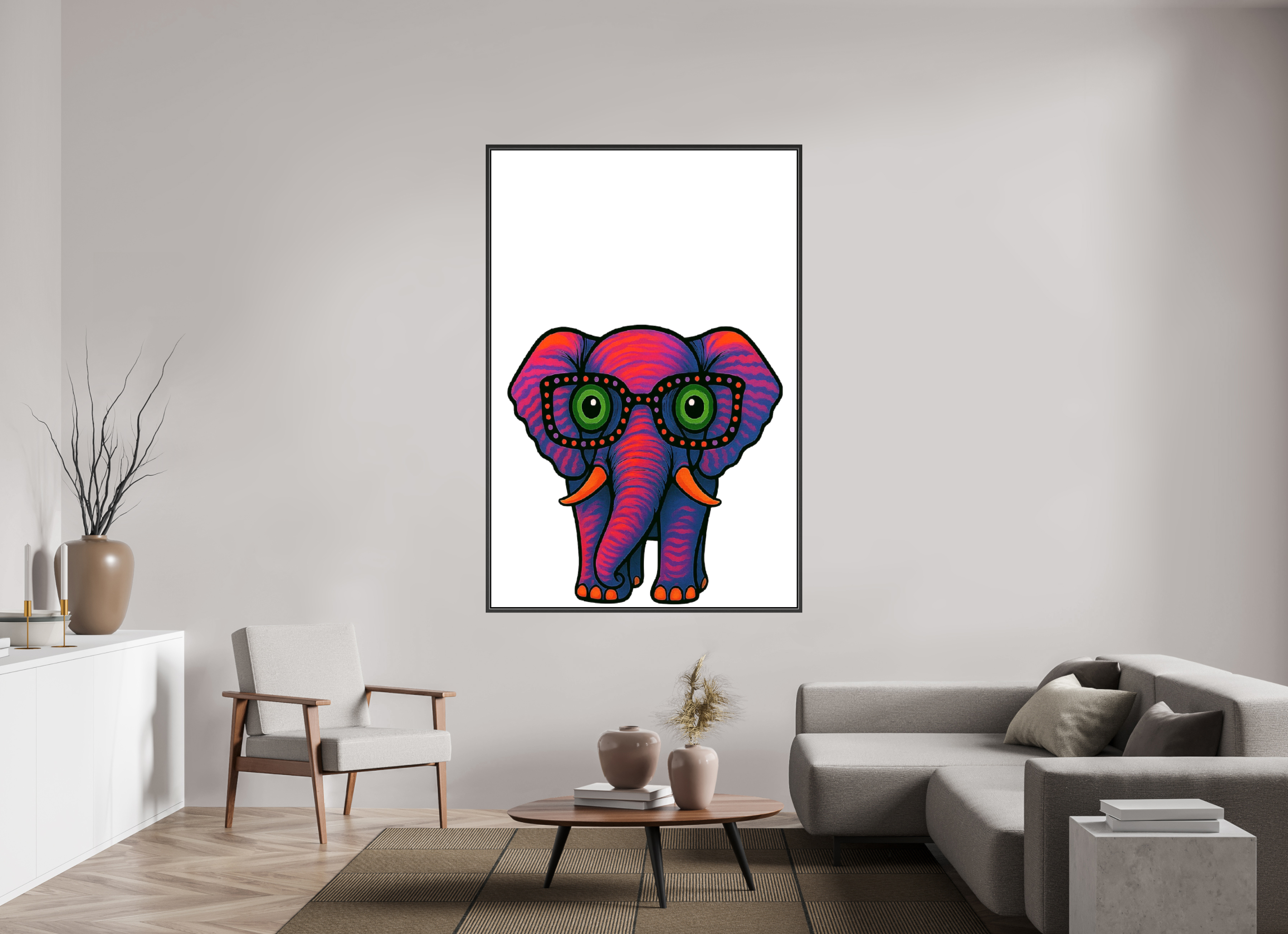 120 x 180 cm, Leinwand glänzend - Rahmen schwarz 15mm 15-Elefant