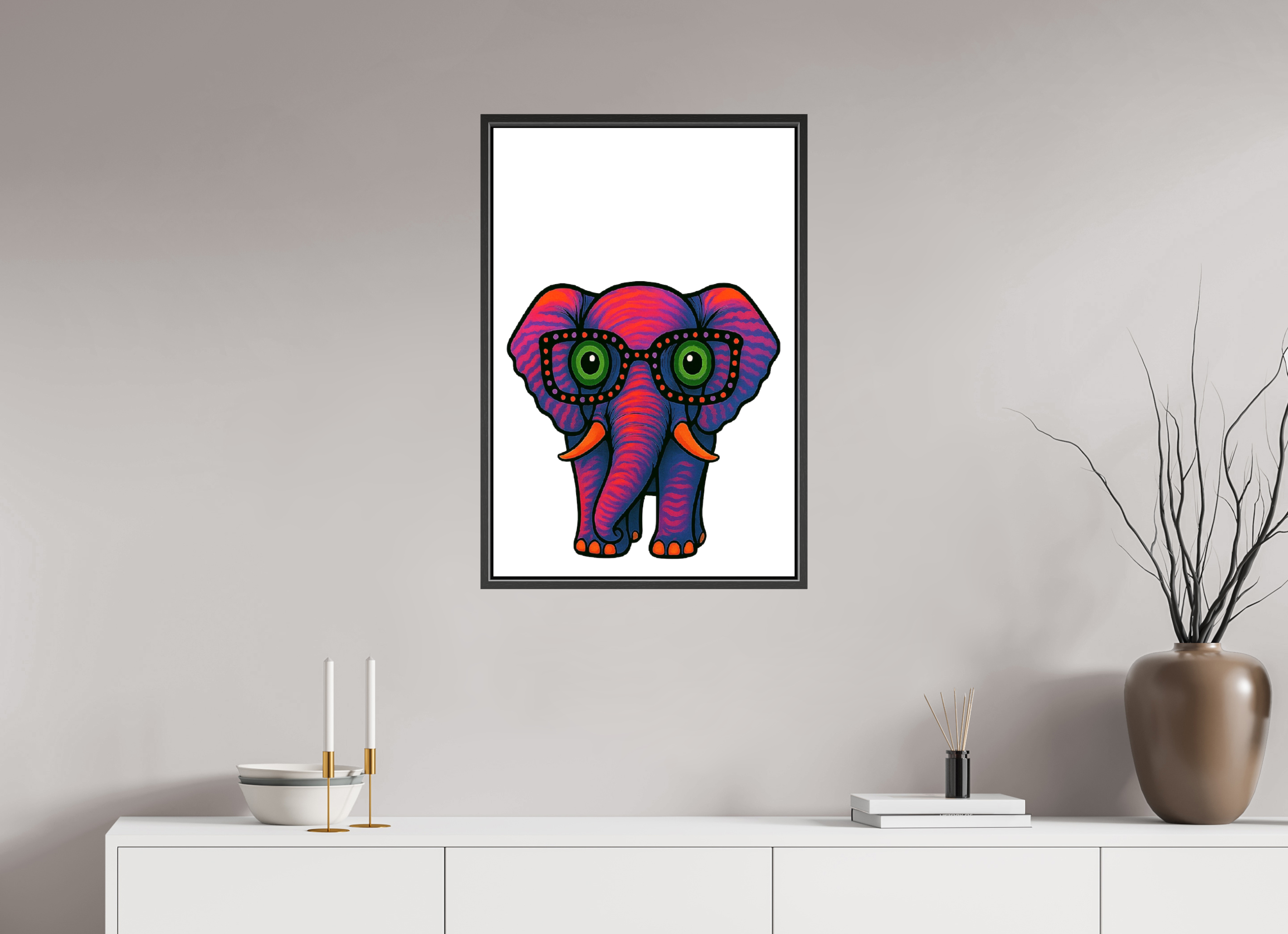 50 x 75 cm, Leinwand glänzend - Rahmen schwarz 15mm 15-Elefant