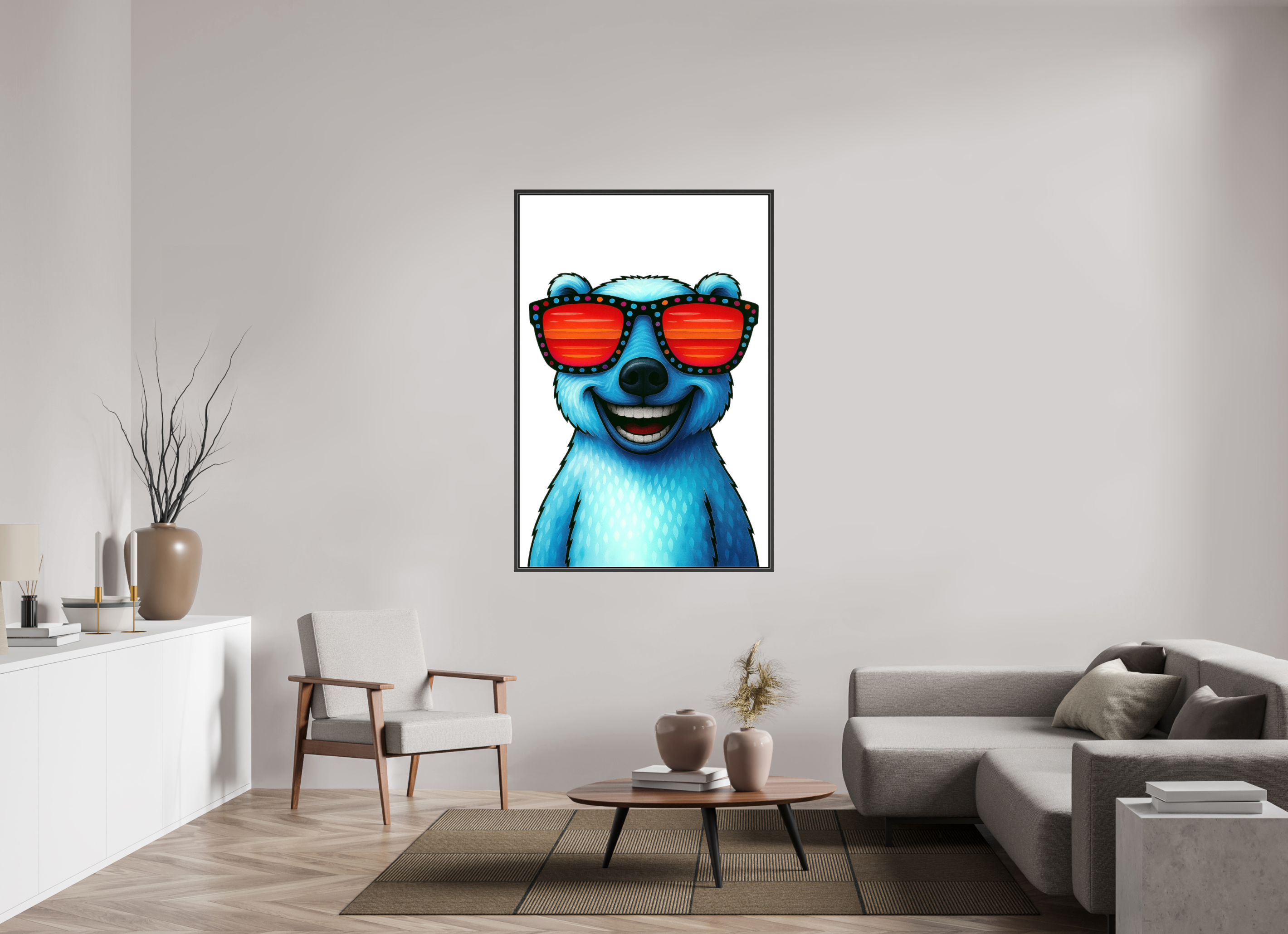 100 x 150 cm, Leinwand glänzend - Rahmen schwarz 15mm 04-Eisbär